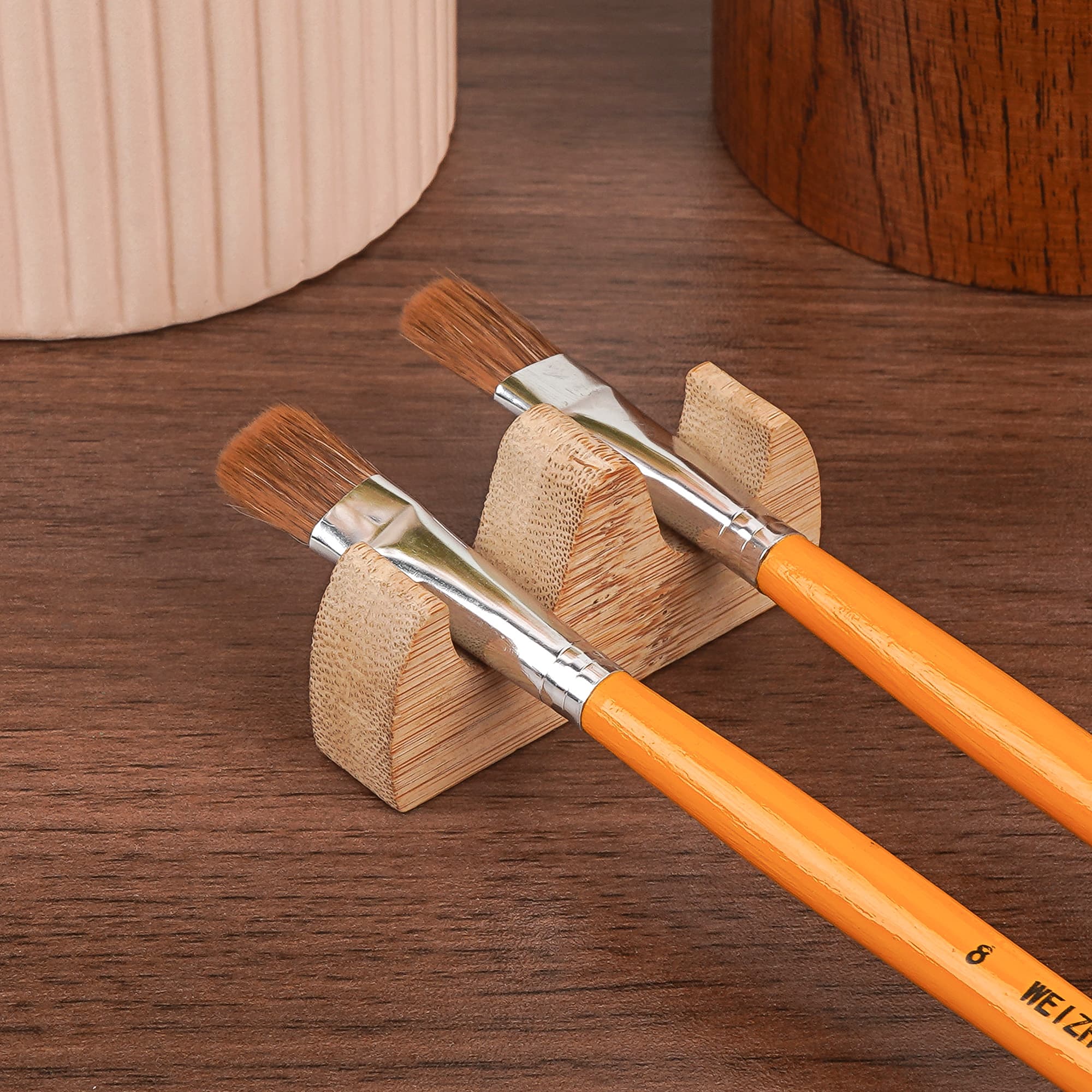 JANKOW 3 Pack Wood Writing Brushes Holder, Calligraphy Writing Brush Rack, Wooden Pen Rack Rest Stand for Writing Painting Brushes - 6