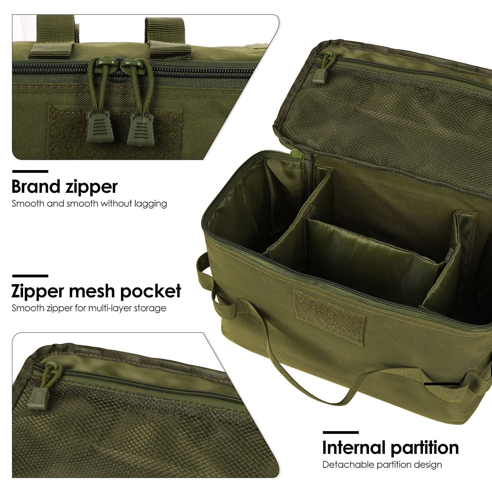 JANKOW Camping Storage Bag, Utility Tote Bag for Camping Cookware Organizer, Trunk Organizer with Shoulder Strap ,Outdoor Garden Tool Bag for Camping, Travel, Picnic, Garage Trunk(Army Green) - 4