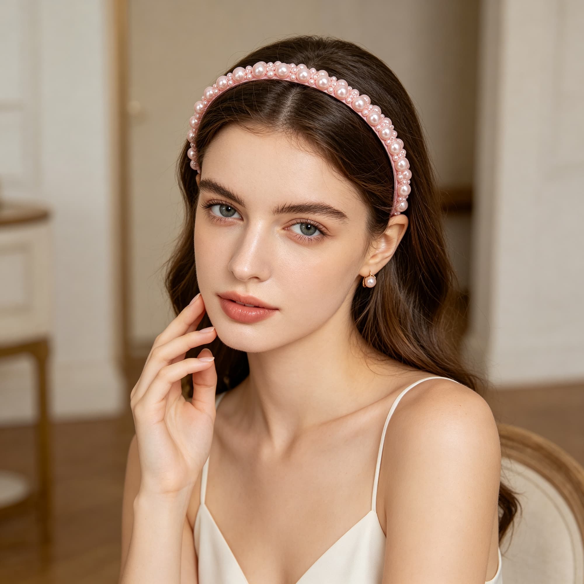 ReignSword 2 Pack Pearl Headbands for Women, Fashion Hair Hoops with Faux Pearl, Elegant Hair Accessories for Wedding, Daily & Party (Pink & White) - 4