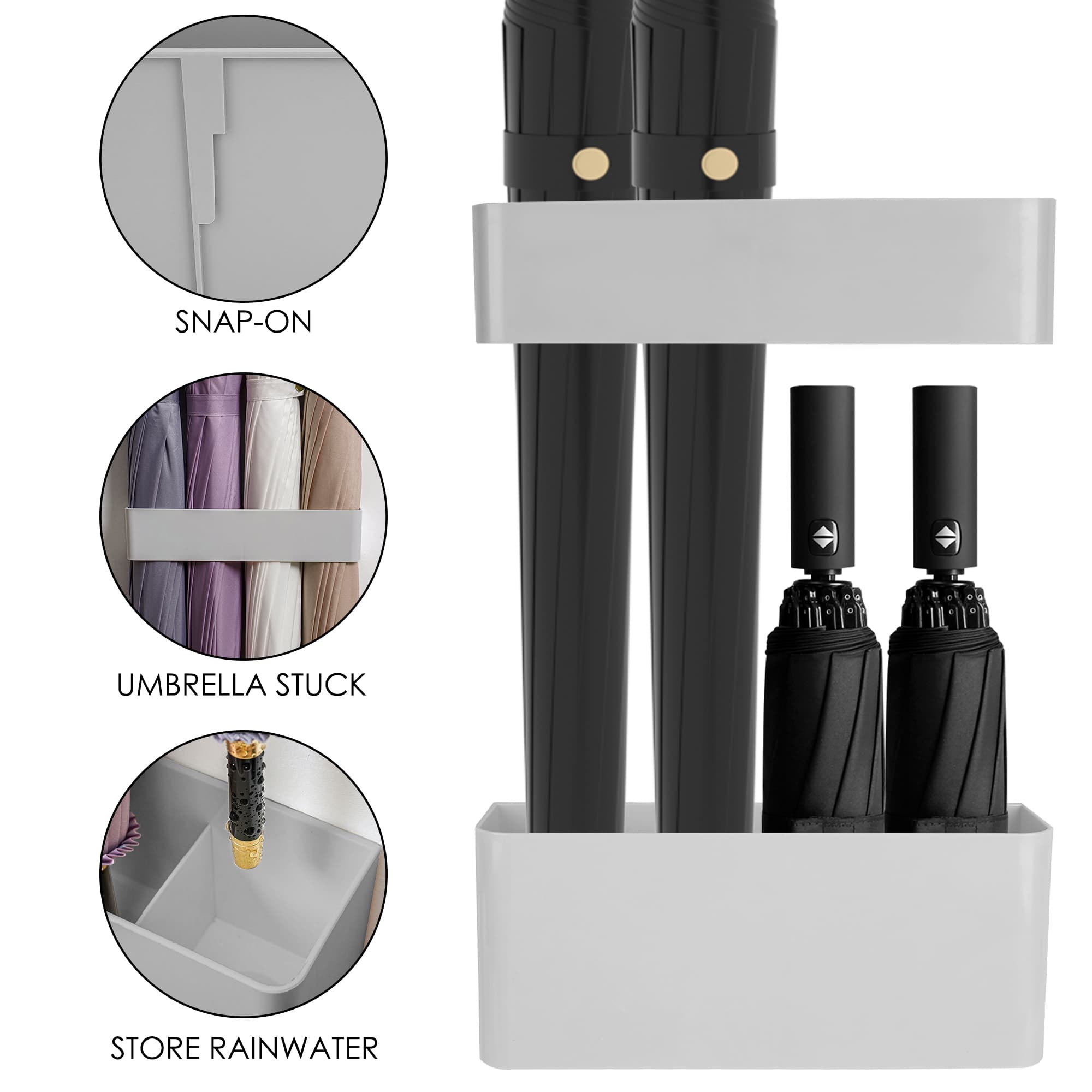 ReignSword Umbrella Holder for Indoor Holder, Wall Mounted Umbrella Stand with Drip Tray, Space Saving Umbrella Organize Rack (Grey) - 3