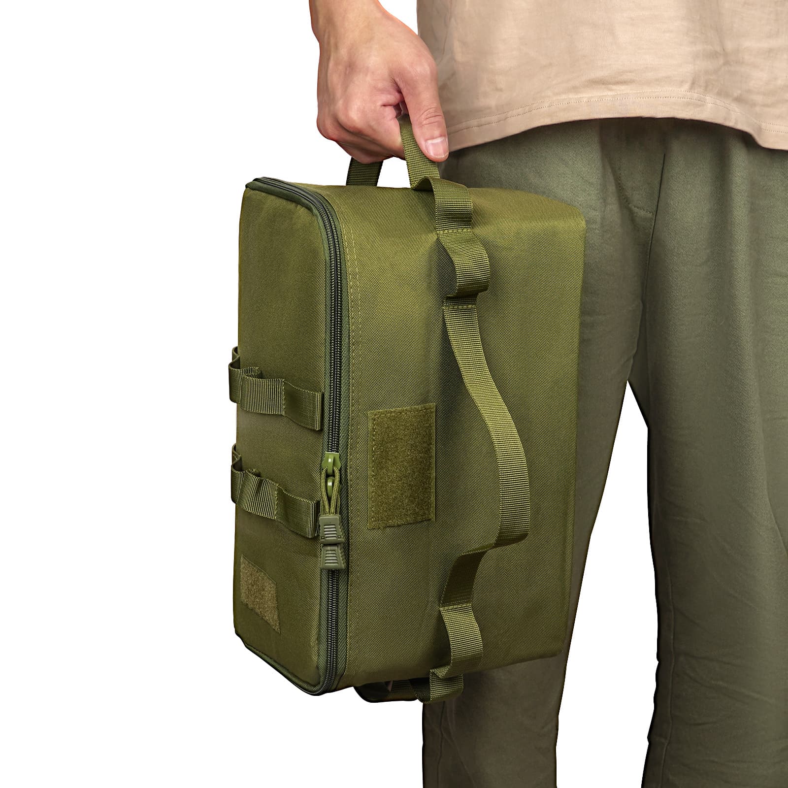 JANKOW Camping Storage Bag, Utility Tote Bag for Camping Cookware Organizer, Trunk Organizer with Shoulder Strap ,Outdoor Garden Tool Bag for Camping, Travel, Picnic, Garage Trunk(Army Green) - 5