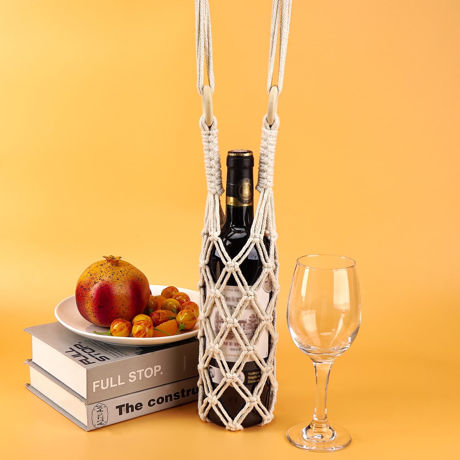 JANKOW Hand-Woven Wine Bottle Carrier, Bohemian wine hanging bag, Water Bottle Strap Crochet Bottle Bag for Wine or Water Bottle Carry. - 3