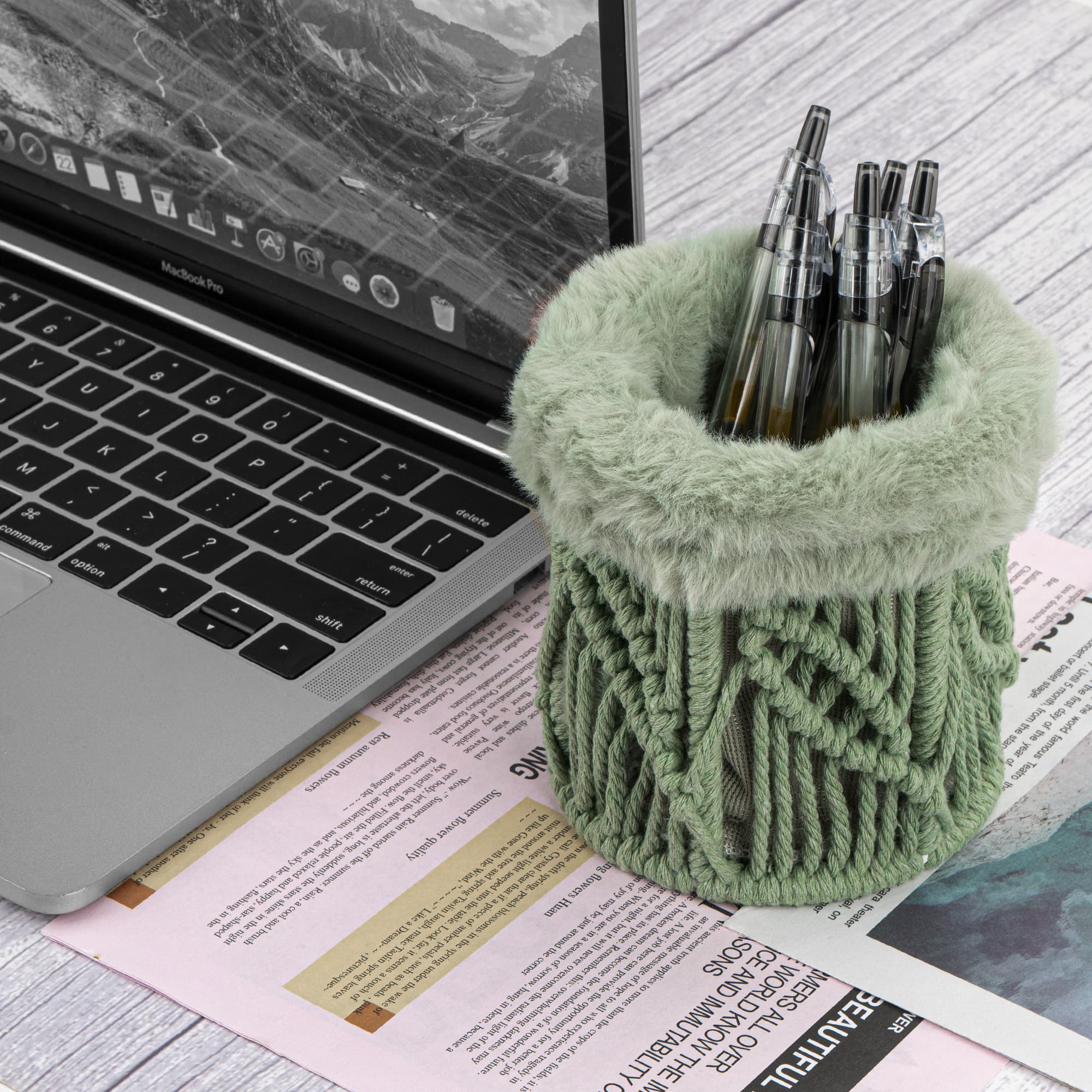 JANKINGS Cotton Rope Pen Holder For Desk, Pen Holder for Office & Home, Art Supply Storage, Desk Decor (Green) - 5