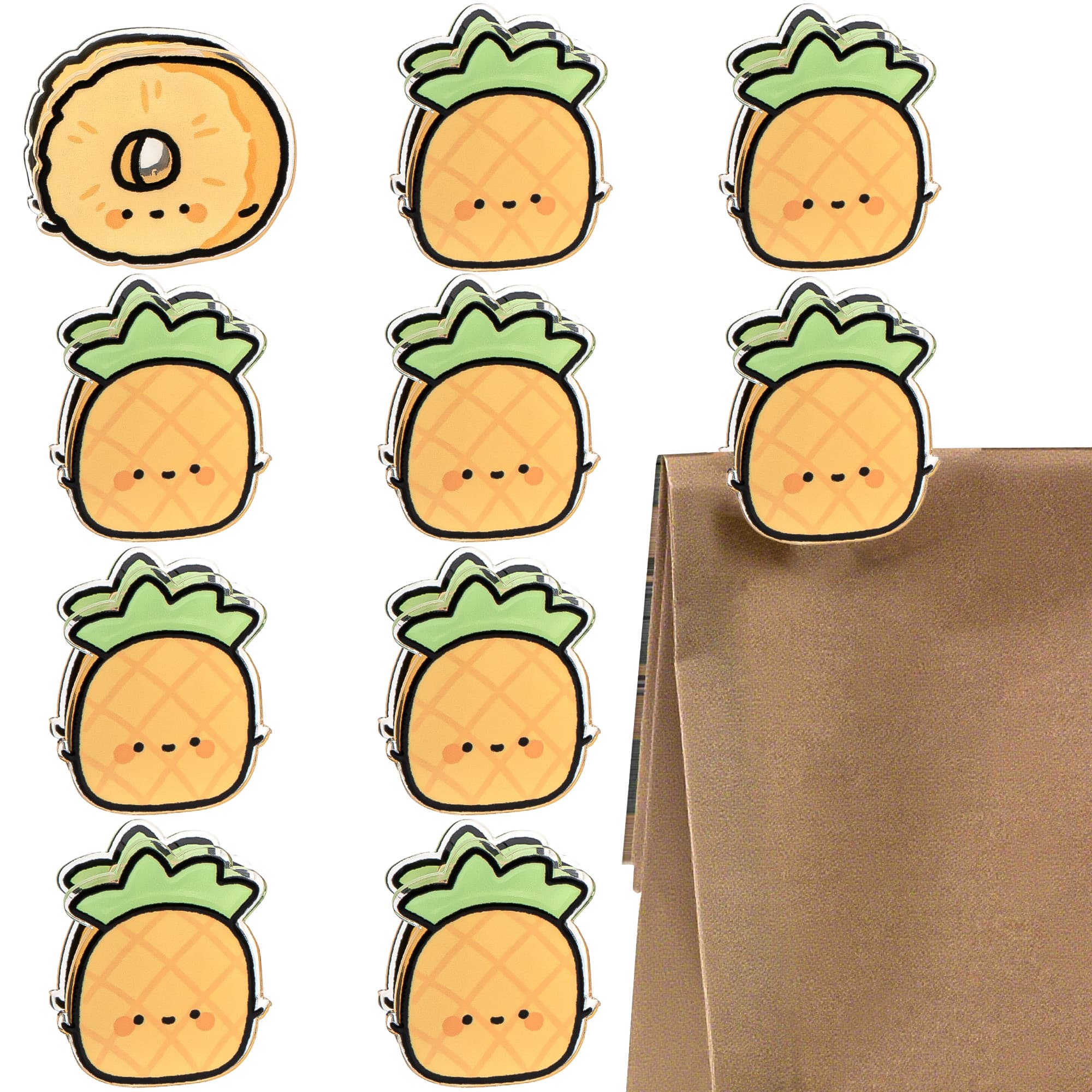 CAIRIAC Pineapple Chip Bag Clips, Cute Acrylic Snack & Memo, Yellow Food Storage Clips, 10-Pack (9 Pineapples + 1 Pineapple Ring) - 4