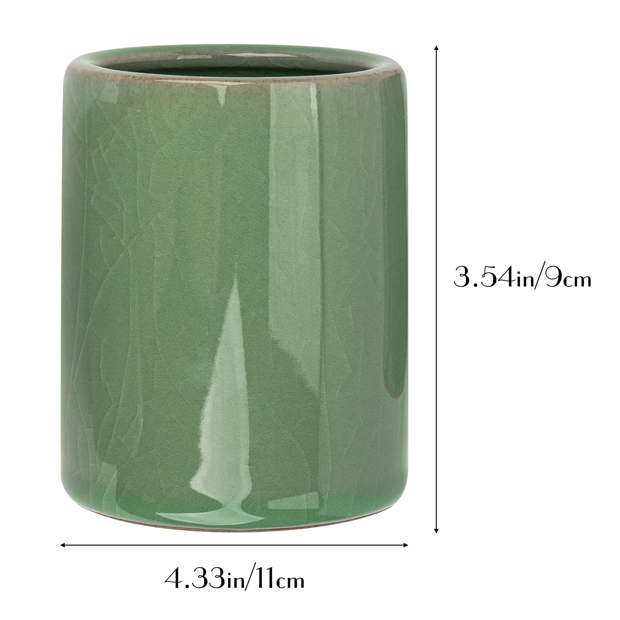 JANKINGS Celadon Ceramic Pencil Holder, Green Crackle-Glaze Pen Cup for Desk, Makeup Brush or Tool Organizer, 1-Pack - 1