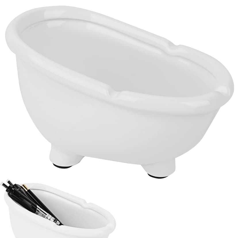 JANKOW Bathtub-Shaped Ceramic Ashtray, White, Novelty Decorative Tabletop Ash Tray for Cigarettes or Cigars, Indoor/Outdoor, 1-Pack