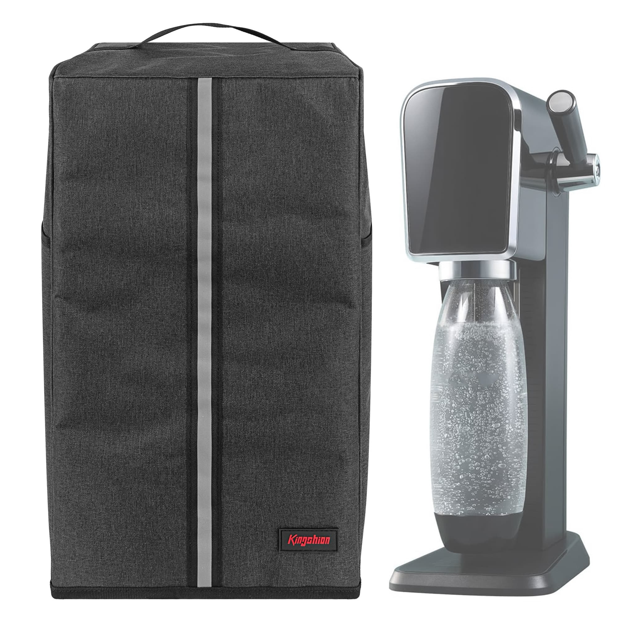 Kingshion Sparkling Water Maker Dust Cover with Handles & Side Pockets - Compatible with SodaStream Art & Majority Machines, Protective Cover 11"L x 9.8"W x 17.7"H, Dark Grey - 4