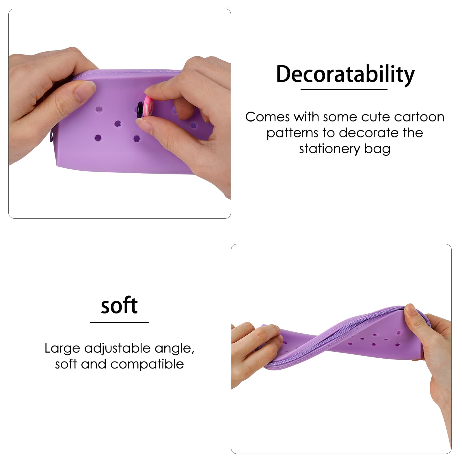 JANKOW 2 Pcs Zipper Pencil Pouch Portable Pencil Bag, DIY Personality Cute Pencil Case Silicone - 1