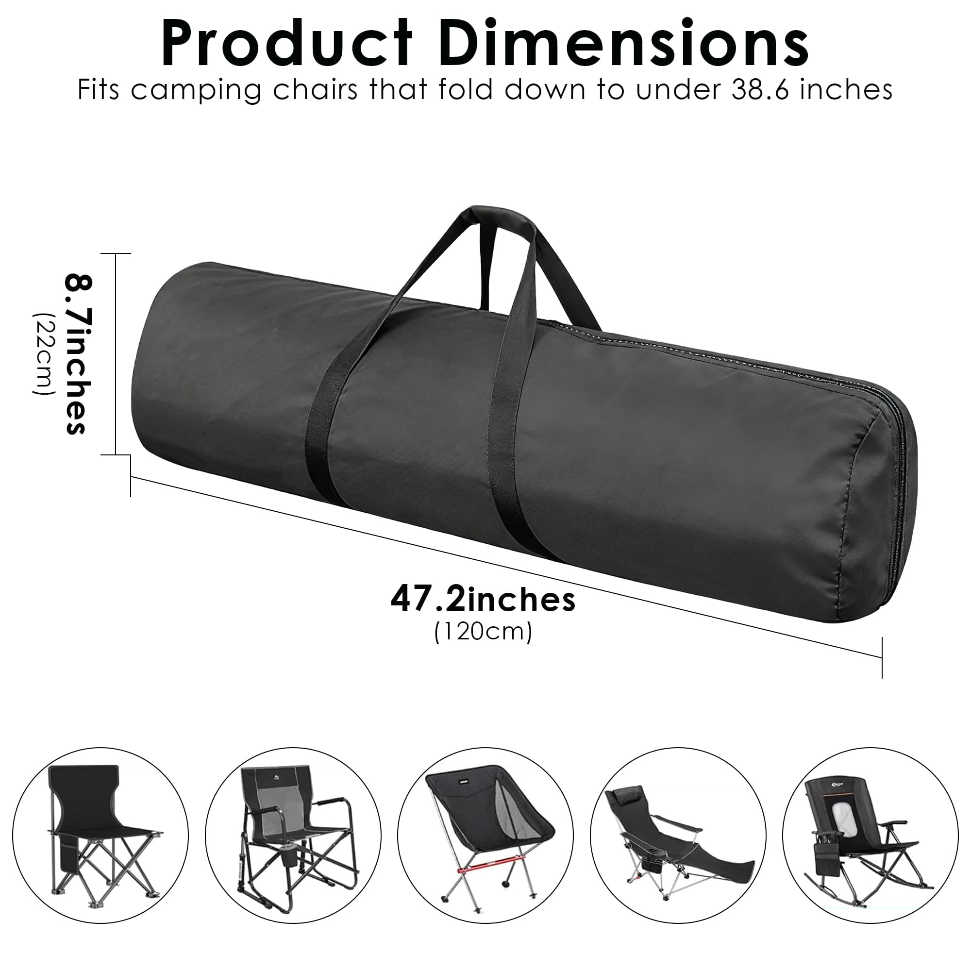 ReignSword Camping Chair Replacement Bag, 47.2 Inch Folding Carrying Case with Handle Strap, Large Mouth Storage Bag fits Camp Chairs, Hammock, Yoga Mat, Beach Chair, Umbrella (8.7 Inch in Diameter) - 3