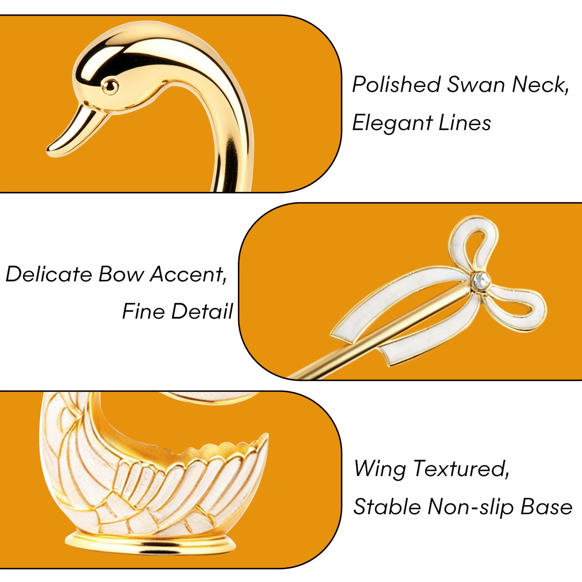 CAIRIAC Coffee Dessert Spoon Set, Swan Base Holder Spoon, 6-Piece Dessert Spoon Set, for Coffee, Fruits, Desserts, Exquisite Small Spoon Set Gift for Dessert Enthusiasts (Gold) - 2