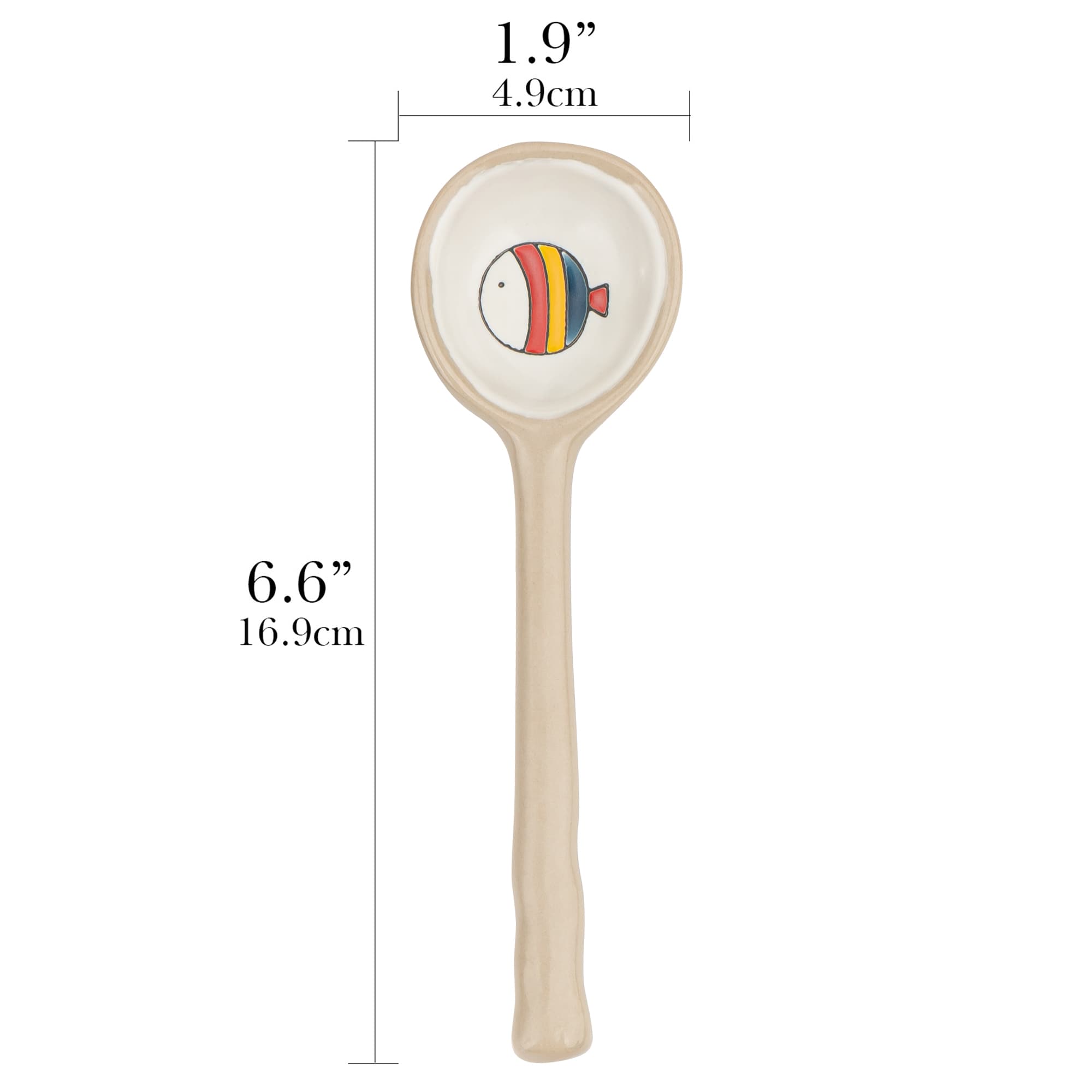 JANKOW 4 Pack Japanese Ceramic Soup Spoons - Hand-Painted Cute Animal Porcelain Spoons with Long Handle - Asian Soup Spoon Set for Ramen, Pho, Wonton, Miso Soup, Dumplings - 6.6 Inch - 1