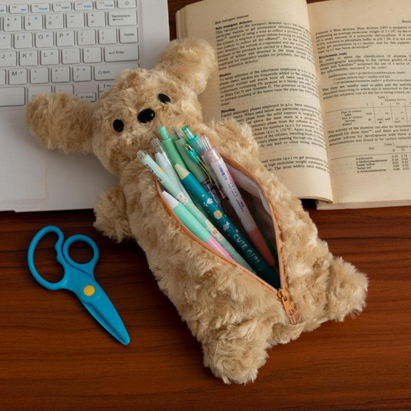 JANKINGS Teddy Pencil Pouch, Cute Teddy Zipper Pencil Pouch, Plush Animal Pencil Case Bag for Office Classroom Supplies - 4