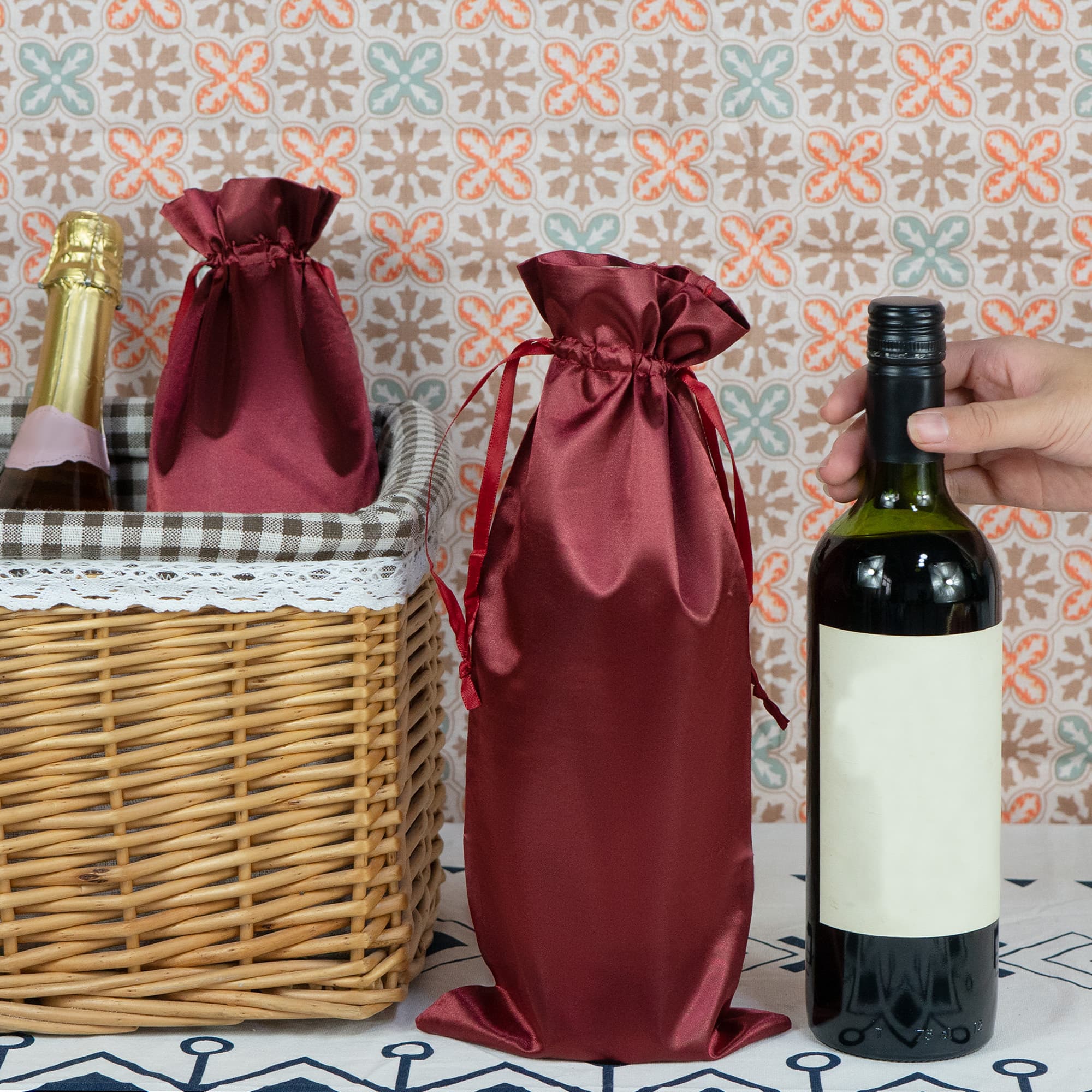 JANKINGS Wine Bottle Gift Bag, Reusable Silk Wine Gift Bags with Drawstrings, Champagne Bags Carrier for Birthday, Wedding - 3