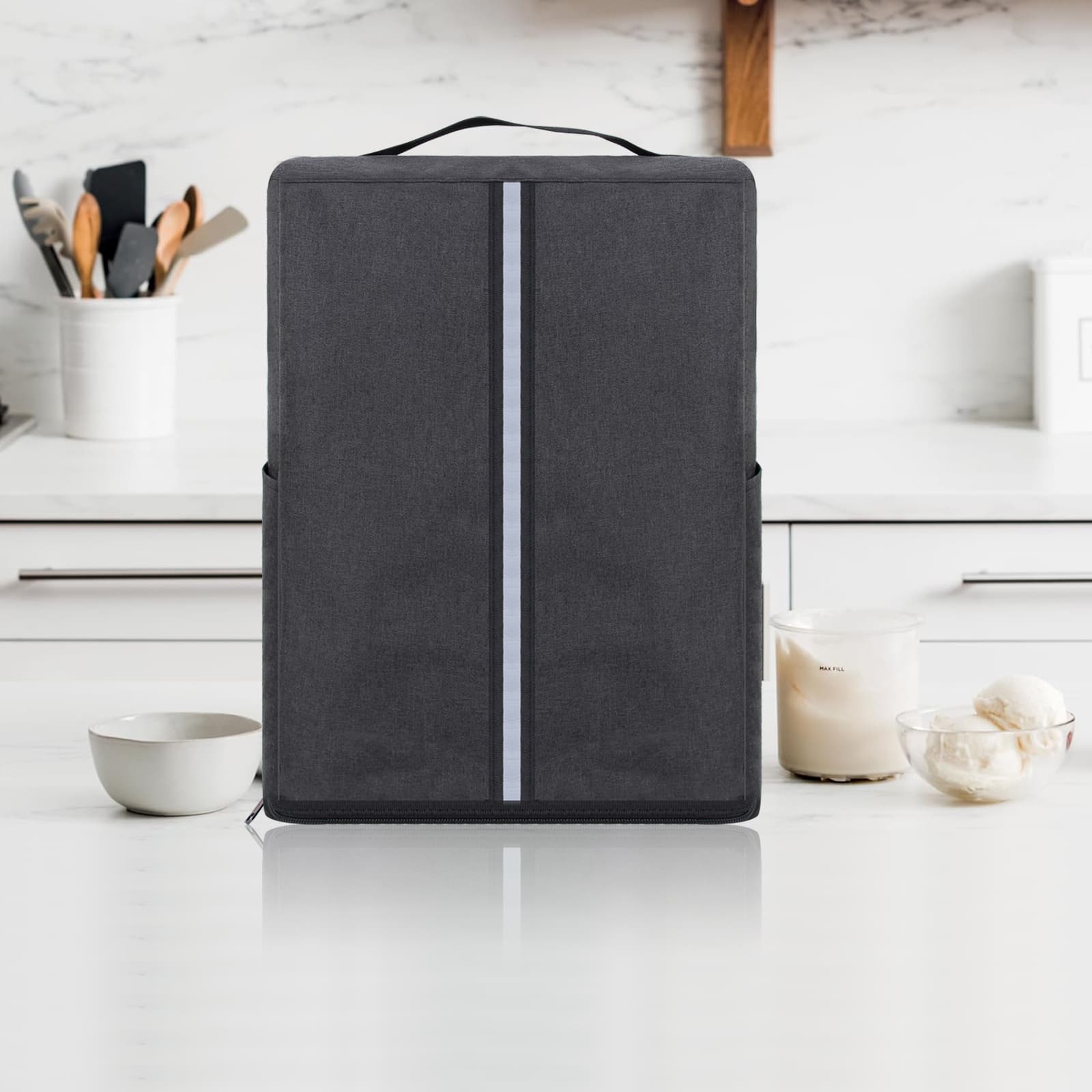 Kingshion Dust Cover Compatible with Ninja CREAMi NC501, NC301, NC299AMZ,NC201,Ice Cream Maker bag with zipper bottom Compatible for Ninja Ice Cream Maker Machine with Accessories Pockets-Dark Grey - 5