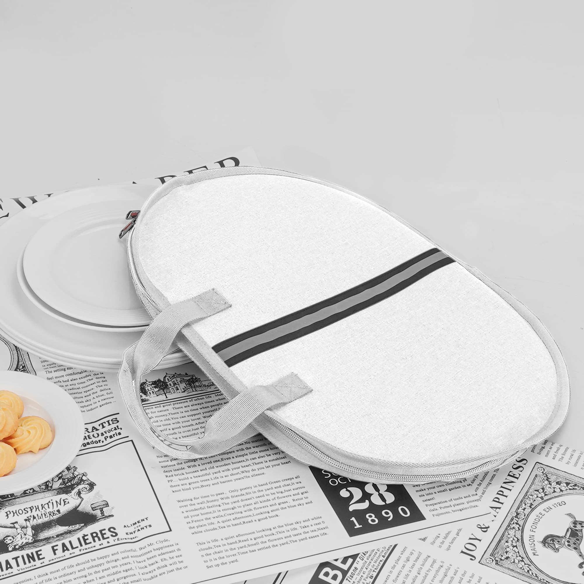 Kingshion Large Platter Storage Case - 22" x 17" - Stackable with Padded Interior - China Storage Containers for Plates and Serveware (Light Gray) - 4