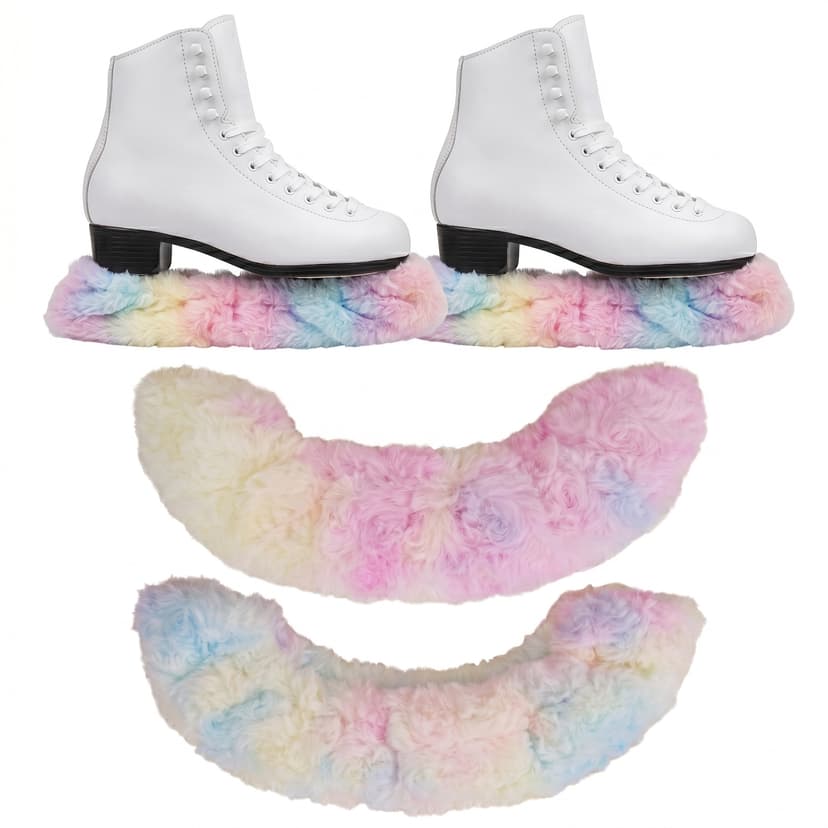 Riding Rush Ice Skate Soakers 1 Pair Plush Blade Covers, Dreamy Rainbow Faux Fur Design, Lightly Thickened 10g Padding, Soft Absorbent Lining, Fits Figure & Hockey Skates up to 12 inch, Skate Accessor