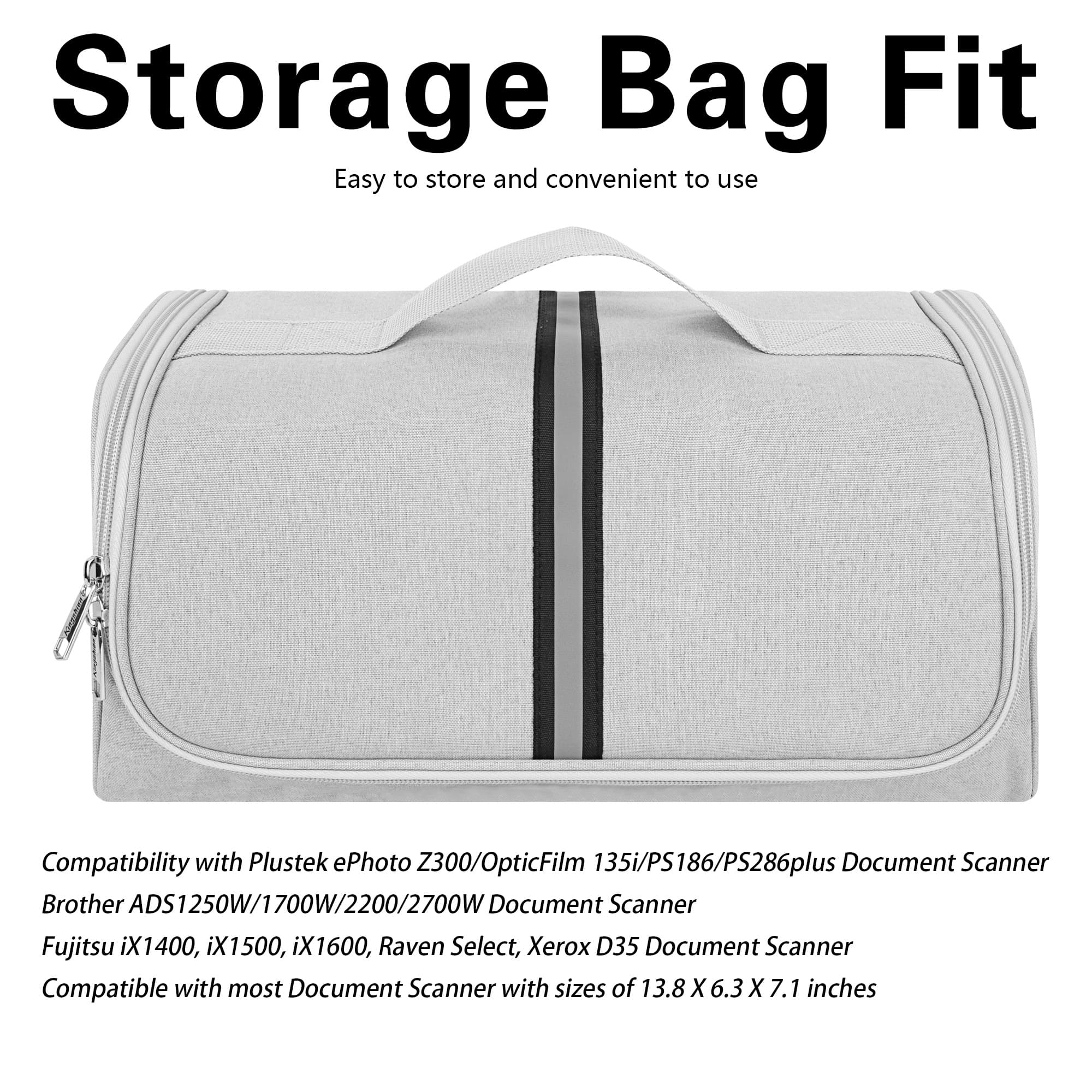Kingshion Protective Scanner Carrying Case for Fujitsu iX1400/iX1500/iX1600, Fi Series, Plustek, Brother & Raven Scanners - Light Gray - 3