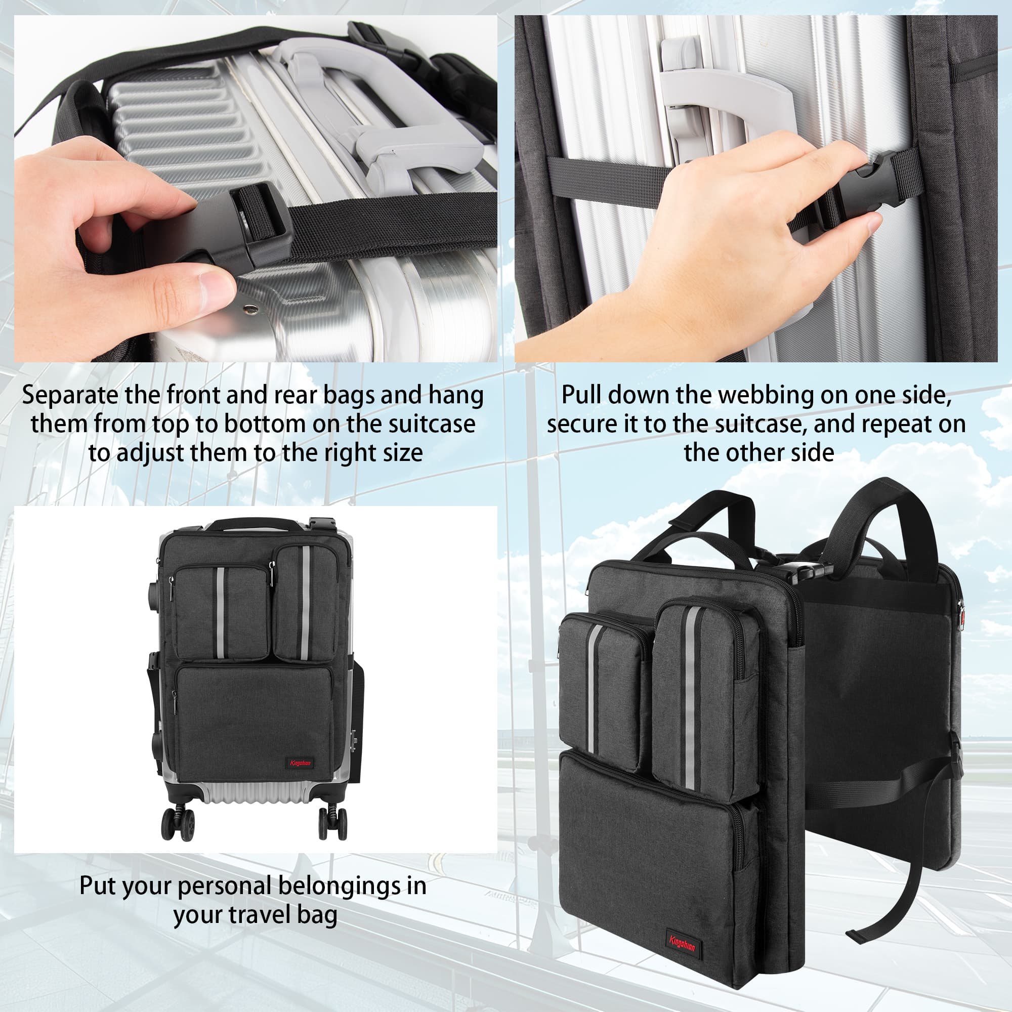 Kingshion Luggage Hanging Bag, Packing Cubes for Travel luggage organizer bags be stored books, electronic devices, cables, cosmetics, dustproof, durable, business travel must -Dark Grey - 4