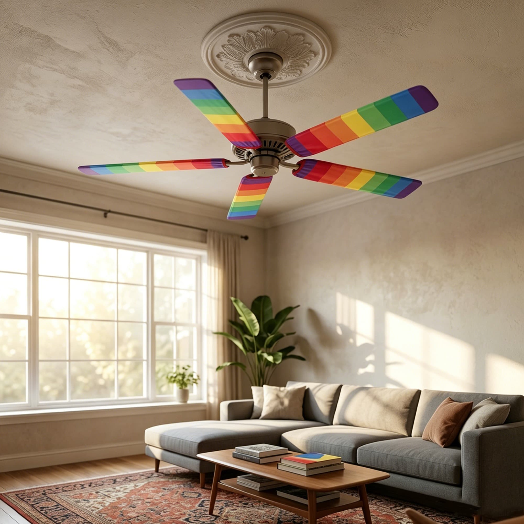 Ceiling Fan Blade Covers 5 Pack, Dust-Proof Fan Blade Sleeves, Washable Stretch Covers for Home Bedroom Living Room, Easy Install, Keep Fan Blades Cleaner Longer -Colorful Stripe Design - 3