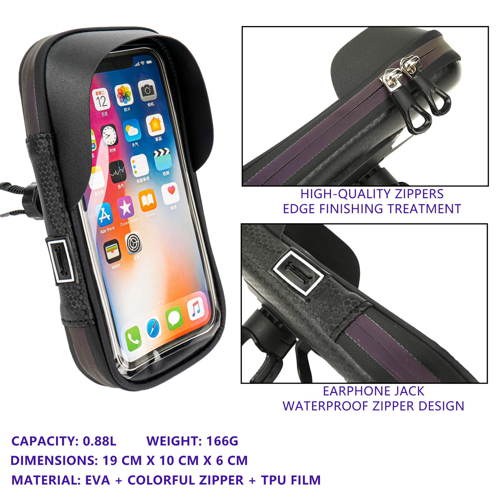 RidingRush Waterproof Bike Phone Bag with Touchscreen, Bicycle Frame Phone Holder Fits Up to 7 Inch Phones, Cycling Top Tube Bag with Sun Visor for Road Bike & MTB - 6