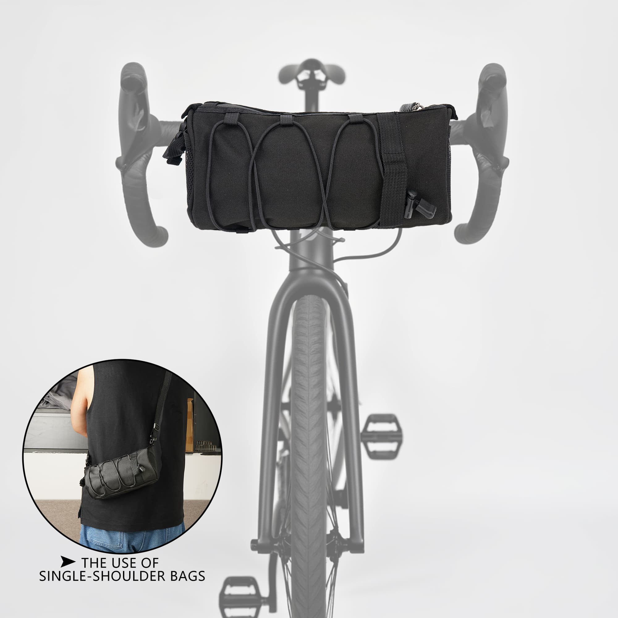 RidingRush Bicycle Handlebar Bag for Adults – Waterproof Bike Front Bag with Side Pockets & Elastic Band, Cycling Handlebar Bag for Road, MTB & Commuter Bikes (Black) - 4