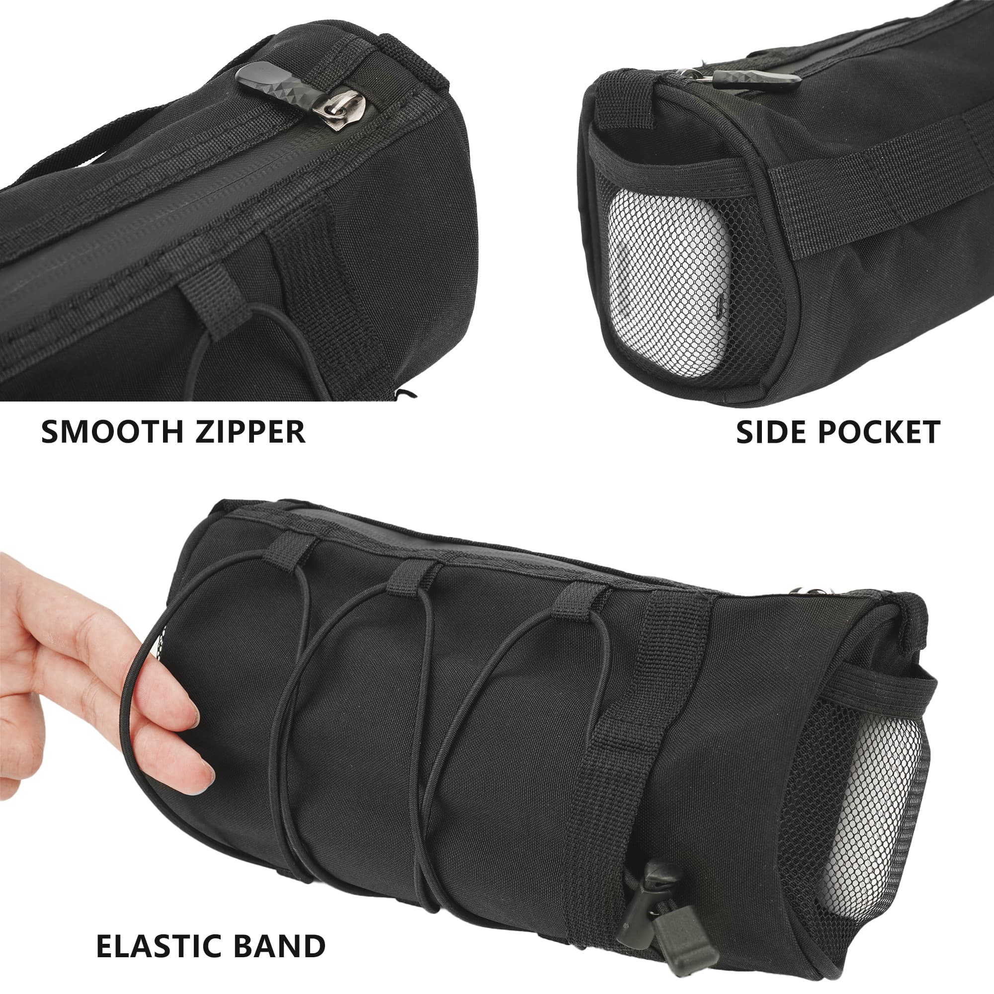 RidingRush Bicycle Handlebar Bag for Adults – Waterproof Bike Front Bag with Side Pockets & Elastic Band, Cycling Handlebar Bag for Road, MTB & Commuter Bikes (Black) - 5