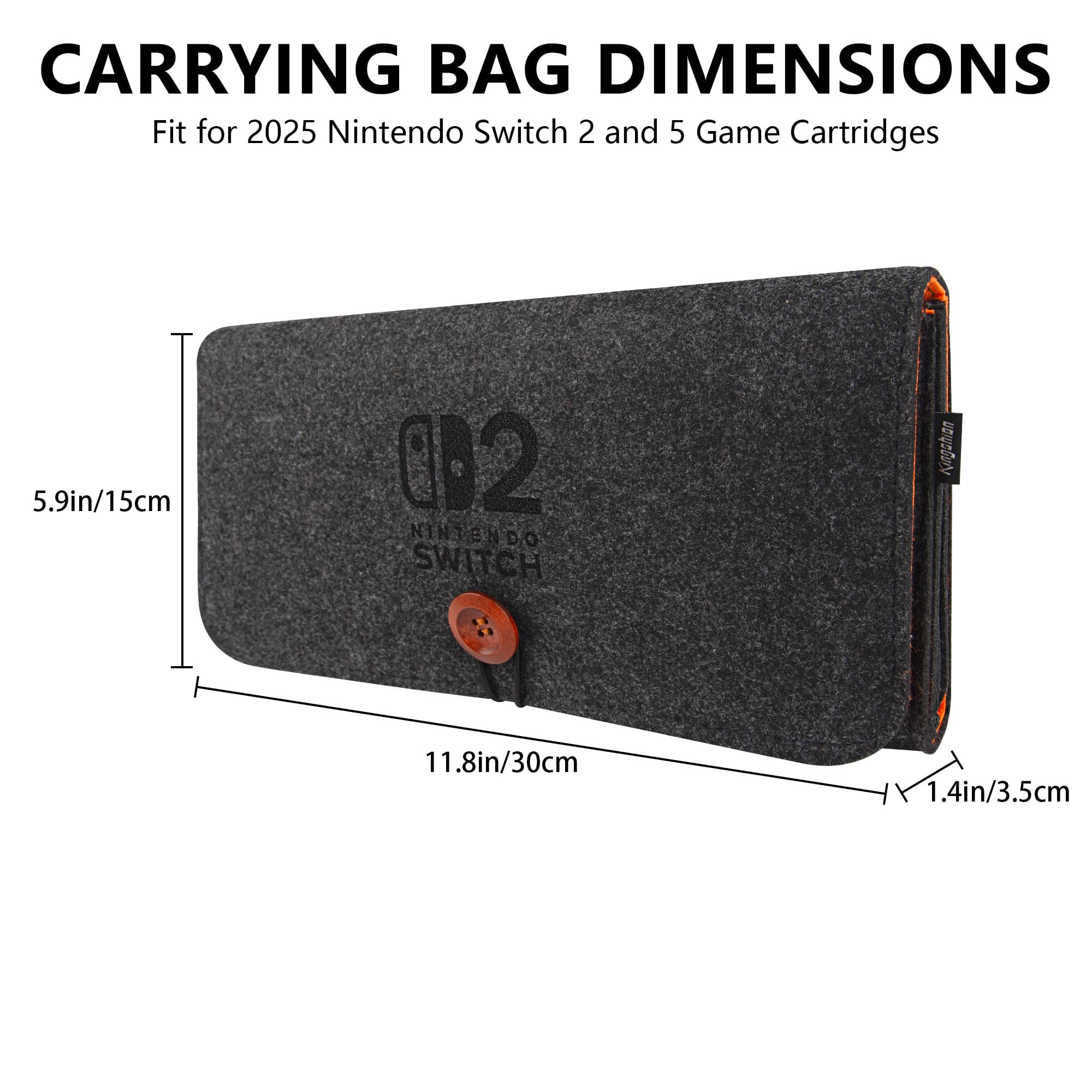 Felt Carrying Bag Compatibility with 2025 Switch 2, Double-mouth Portable Travel Bag Ultra Slim Felt Pouch with 5 Game Cartridges Holders for Switch 2 - Dark grey - 1