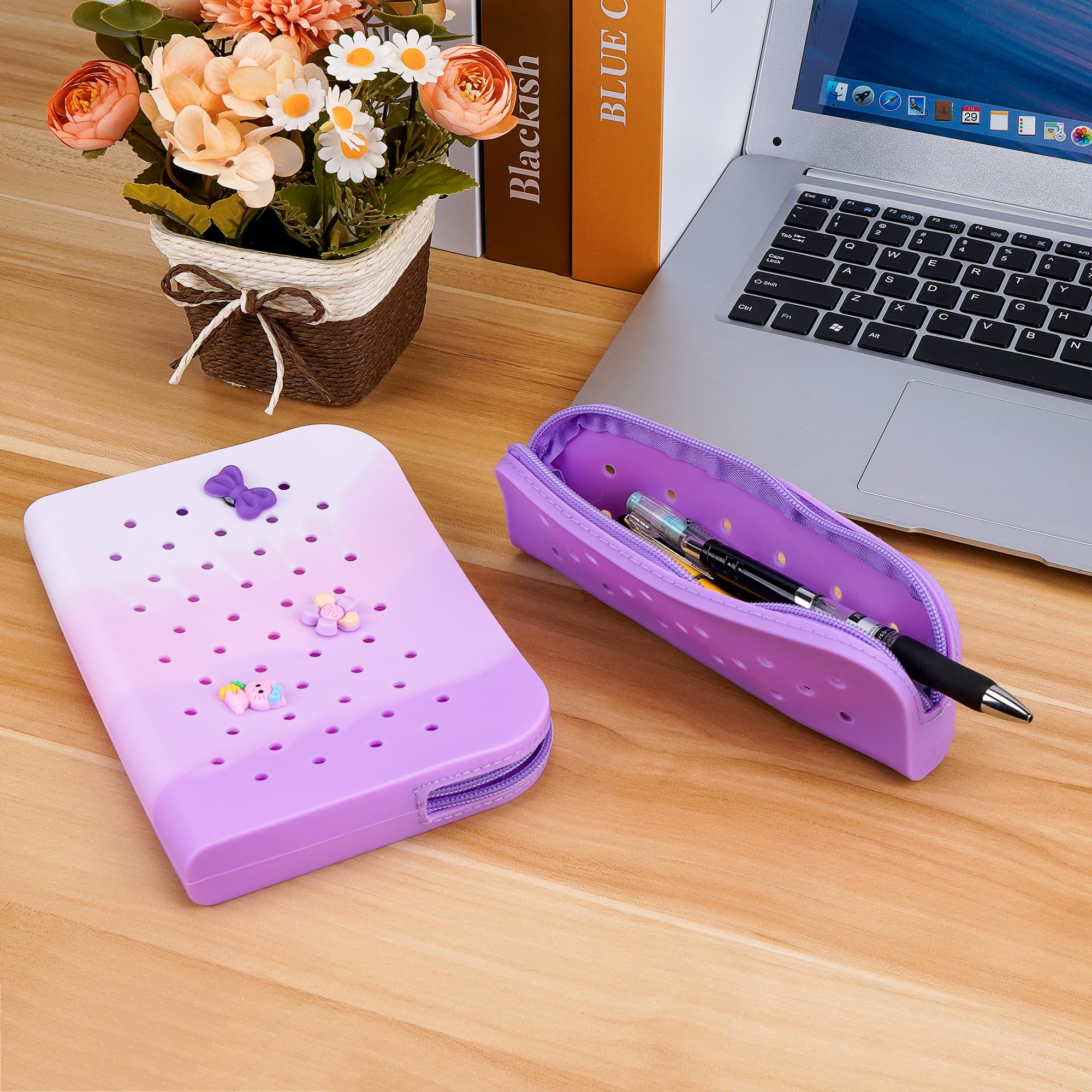 JANKOW 2 Pcs Zipper Pencil Pouch Portable Pencil Bag, DIY Personality Cute Pencil Case Silicone - 3
