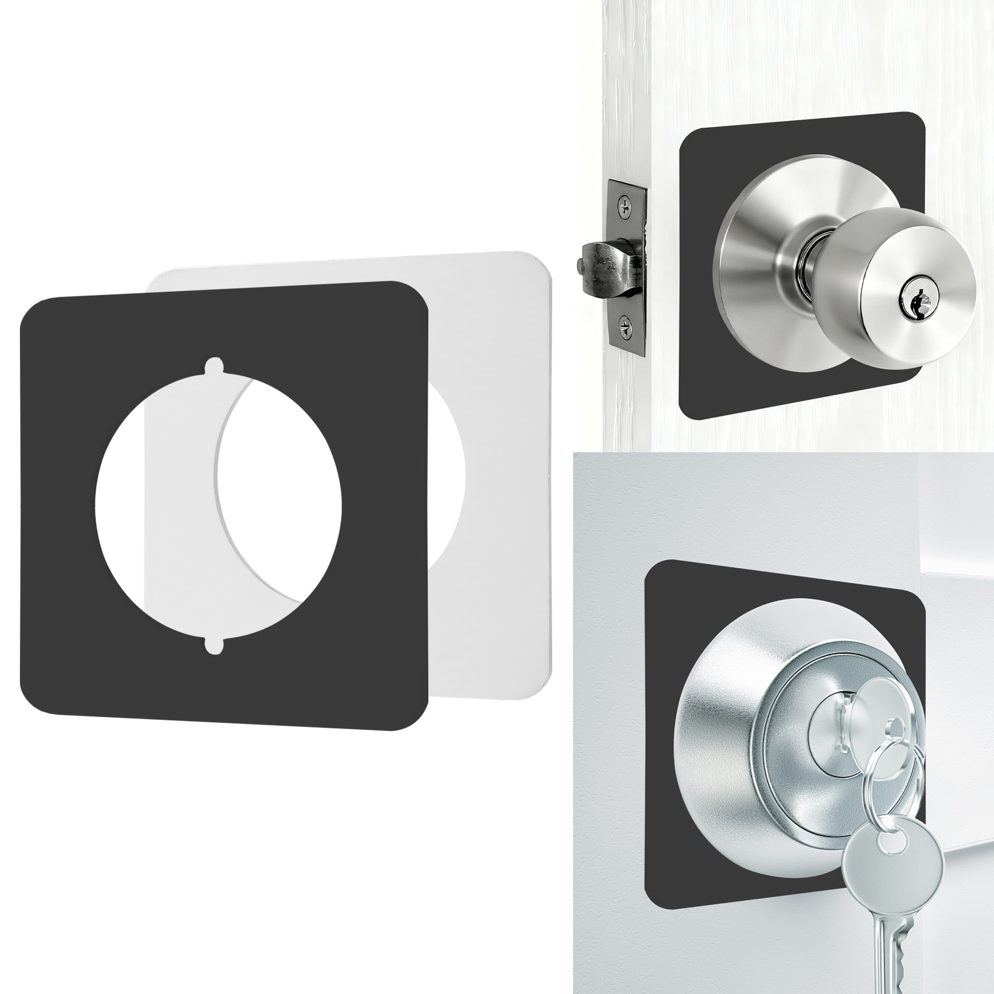 ReignSword Square Door Knob Plates, 2 Pcs No Drilling Door Lock Spacer Shim Backplate, Hardened Steel Reinforcement & Scar Plates for Standard Door Knob/Lever Lock/Deadbolt (Black) - 1