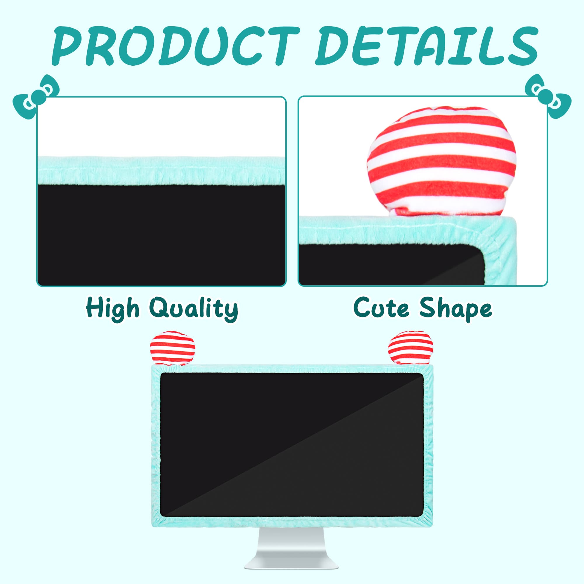 Kingshion 22"-27" Lovely Cute Computer Monitor Cover with Cute Striped Design, Kawaii Display Dust Cover with Furry Design, Elastic Dustproof, Suitable for PC, Tablet, TV, LCD (Green) - 2