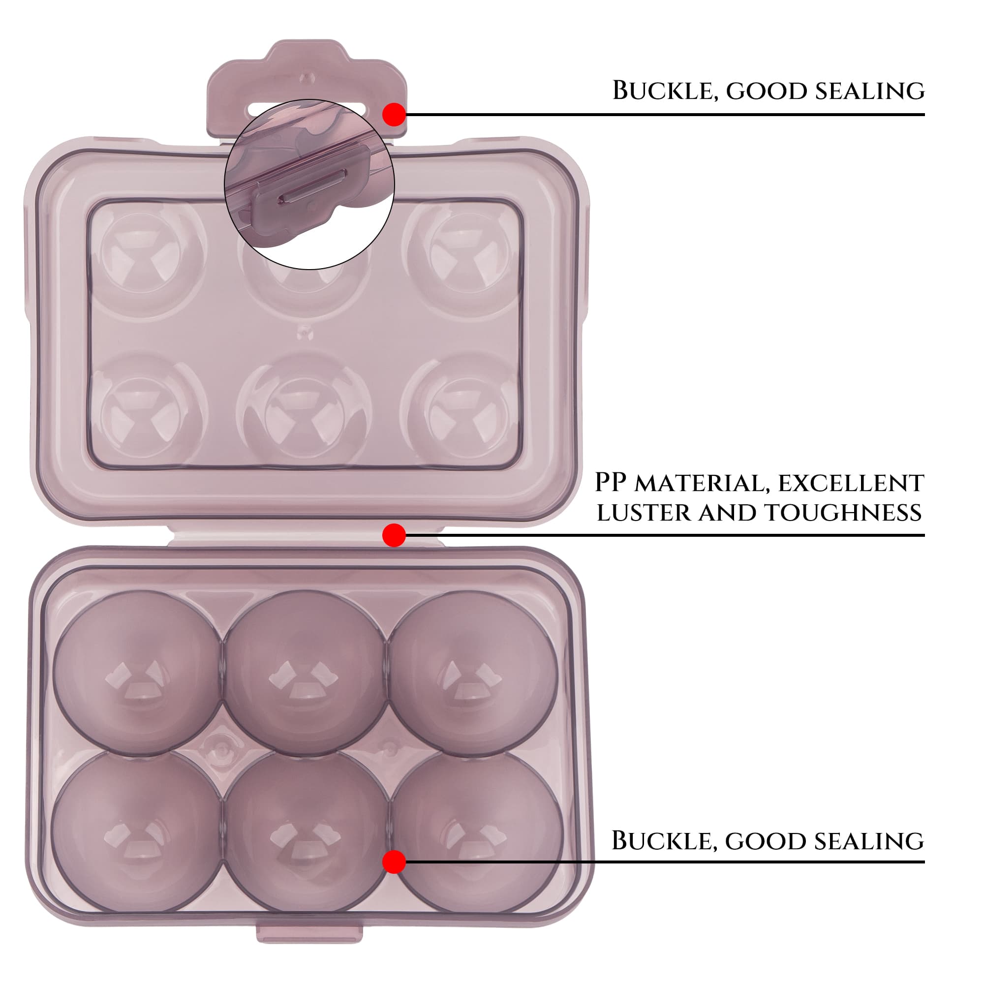 JANKINGS Portable Stackable Egg Storage Container, 2-Pack 6-Egg Holders with Tight-Fitting Lids, Purple PP Refrigerator Organizer and Travel Egg Carrier - 3