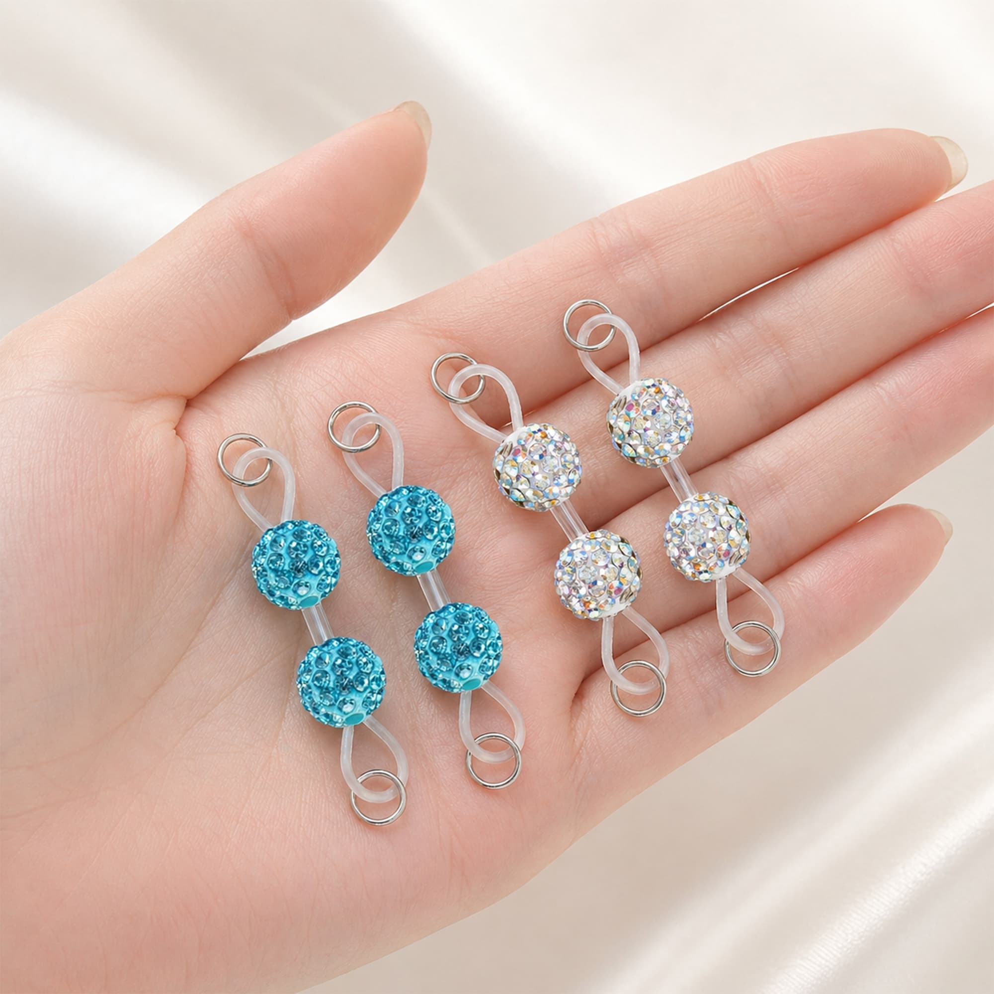 ReignSword 2 Pair of Non-Piercing Nipple Rings, Fake Nipple Rings Set with Crystals, Adjustable Fake Nipple Chain Body Jewelry (Pair of Blue Crystal, Pair of White Crystal) - 6