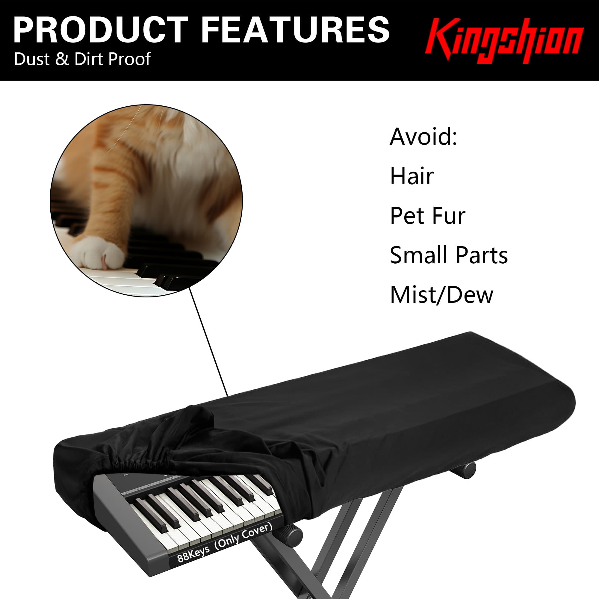 88 Keys Piano Keyboard Dust Cover, Digital Electronic Piano Keyboard Covers, Full Covering Soft and Premium Surface with Durable Elastic Cord Lock (88key, Black) - 3