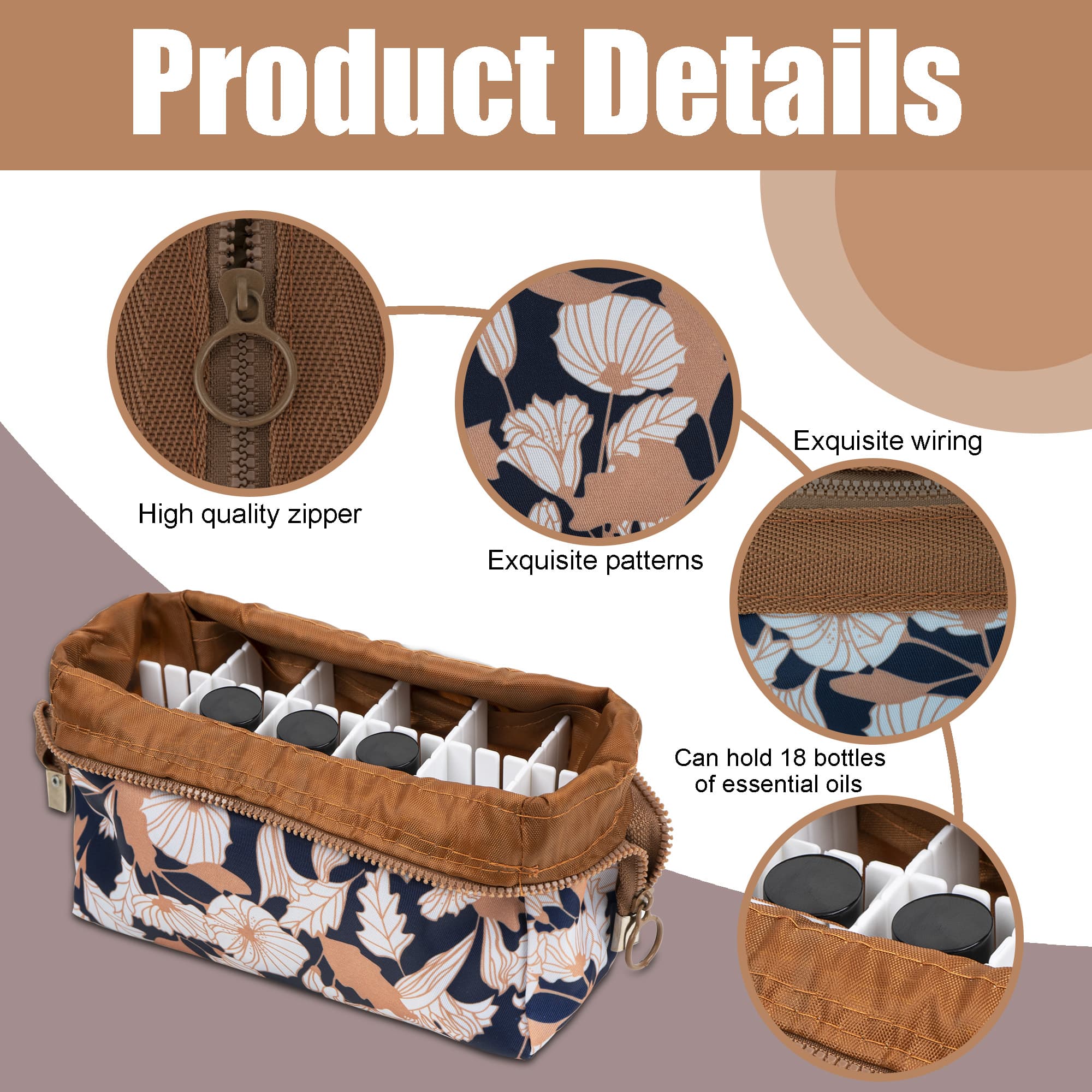 CAIRIAC Essential Oil Carrying Case - Holds 18 Bottles (5mL-20mL, Also Fits for Roller Bottles), Travel Essential Oil Bag for Purse, Portable Organizer for Essential Oils and Accessories - 2