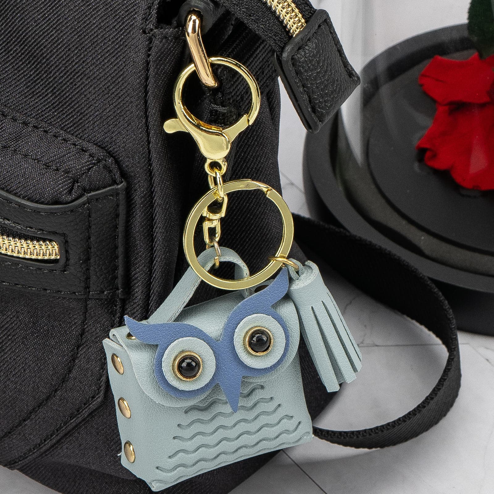 CAIRIAC Mini Coin Purse Keychain Cute Owl Backpack Change Wallet Bags Jewelry Pouch with Keyring for Women Storage Coins, Wireless Earbuds, Rings, Earrings (Blue) - 1
