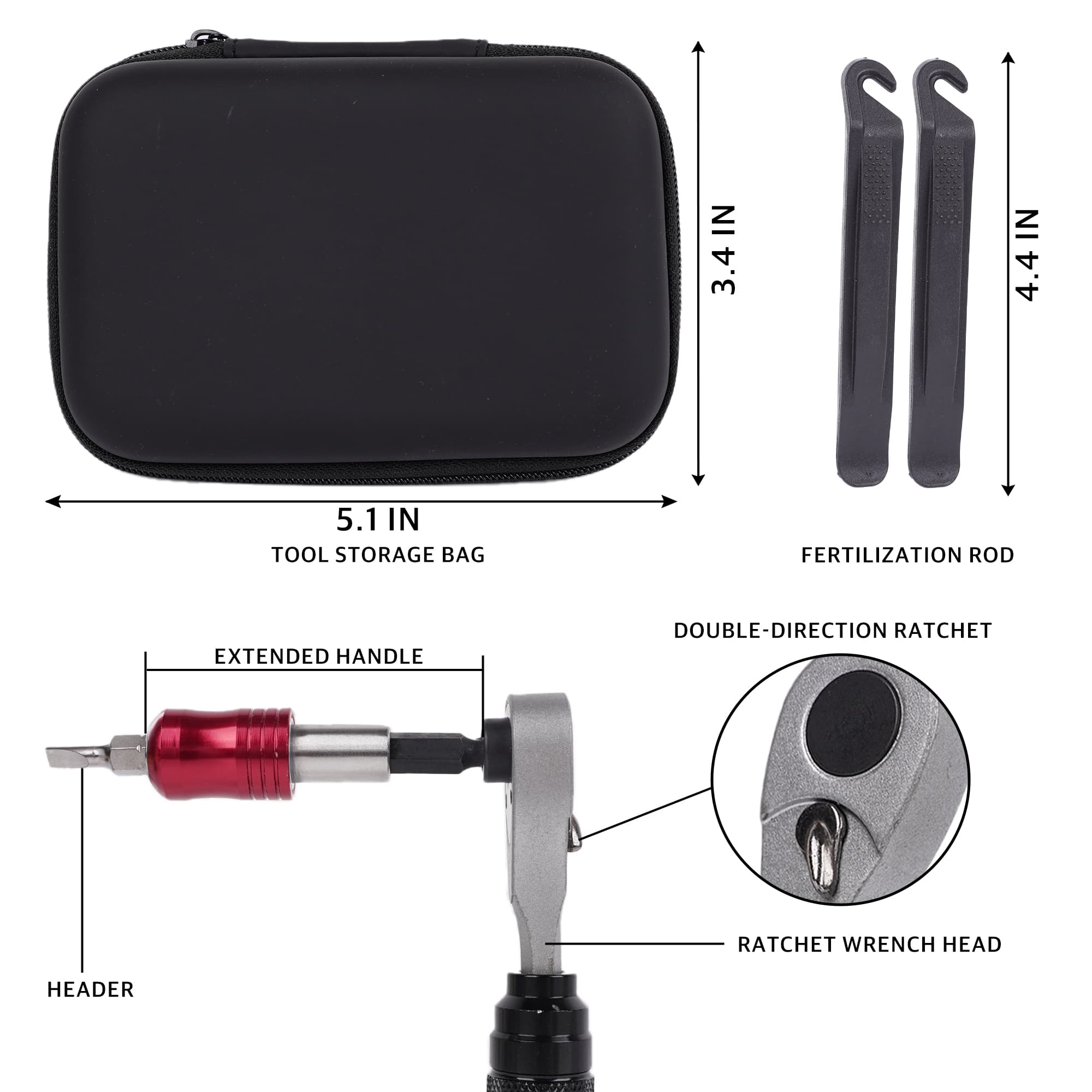 RidingRush Smal Bike Repair Tool Kit with Mini Pump, Ratchet Wrench and Tire Repair Set, Portable Bicycle Tool Kit with Storage Case for Road Bike, MTB and Commuter Cycling - 2