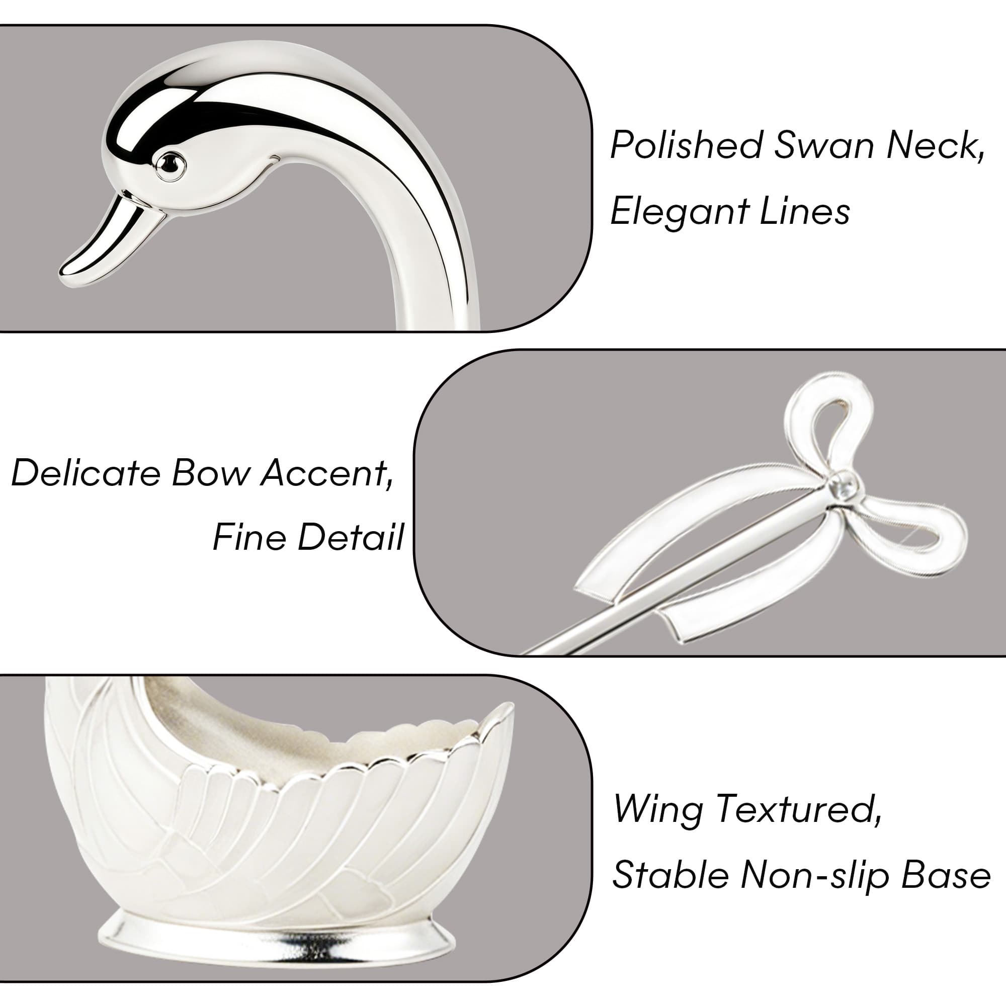 CAIRIAC Coffee Spoons Decorative Dessert Spoon Set with Metal Swan Base Holder, Demitasse Espresso Spoons, Teaspoons Set of 6 Ice Cream Spoons Coffee Dessert Flatware Spoons (Silver White) - 2