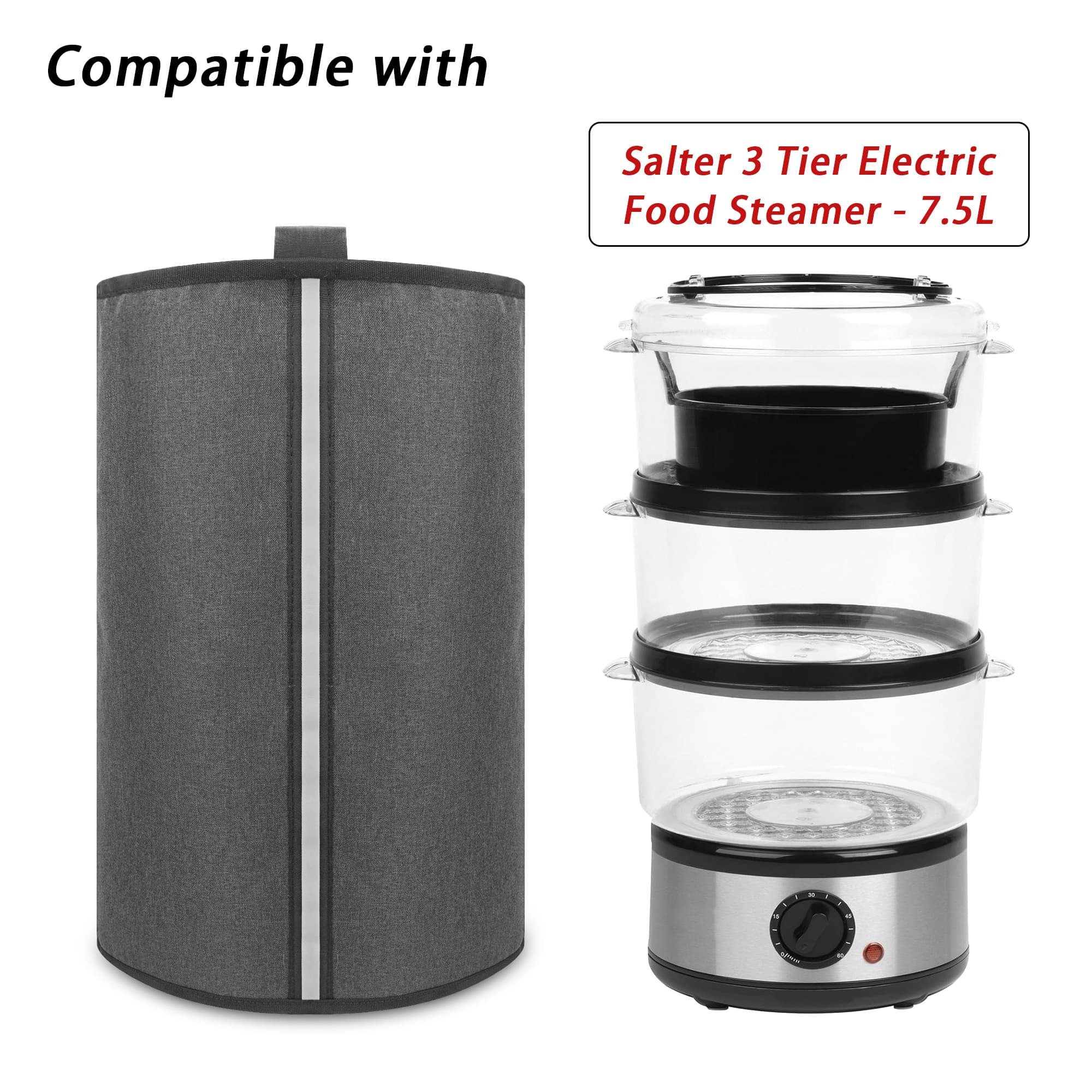 Kingshion Thick Oxford Cloth Dust Cover with Handle, Compatible with Salter 3-Tier 7.5L Electric Food Steamer, Protective Appliance Cover 25 X 23 X 41 CM- Dark Gray - 5