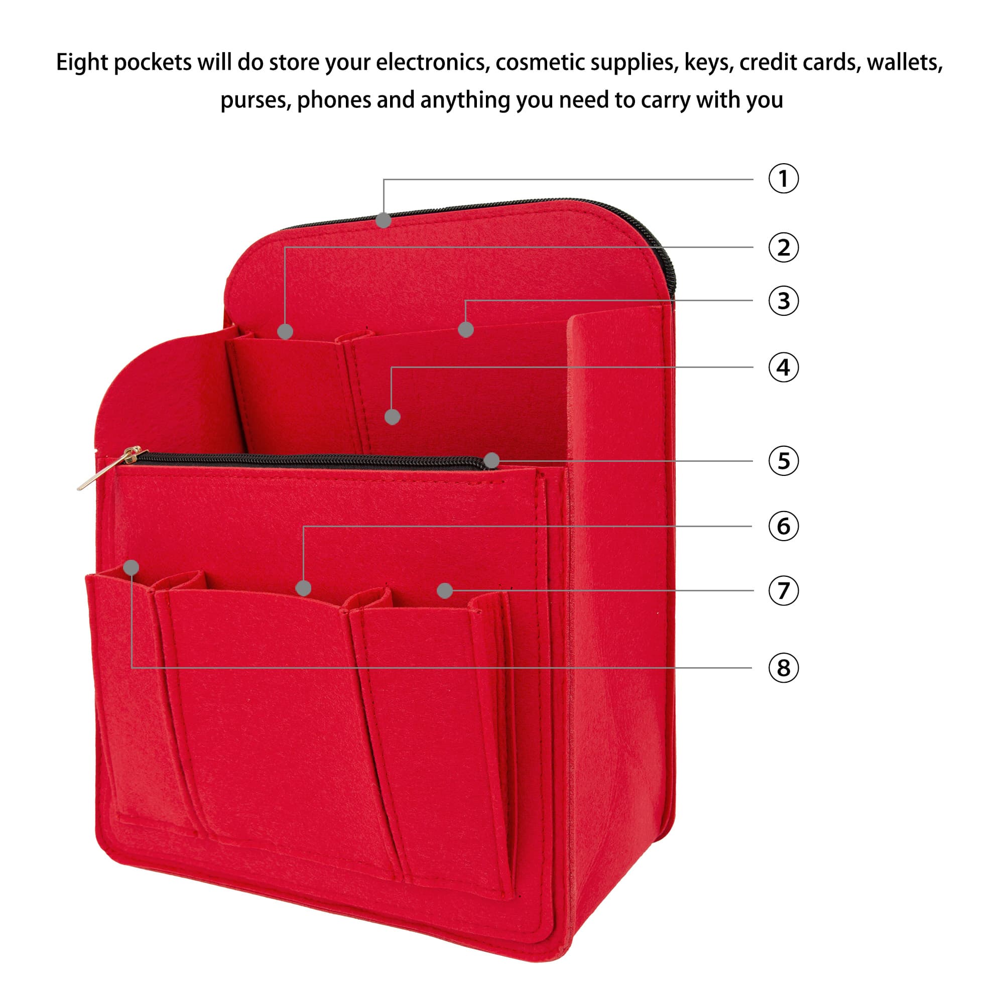 Kingshion Large Capacity Backpack Organizer Insert - Felt Storage Insert for 10"+ Backpacks, Rucksacks & Travel Bags | Vertical Design with Shoulder Strap Slot & Interior Pockets - Red - 2