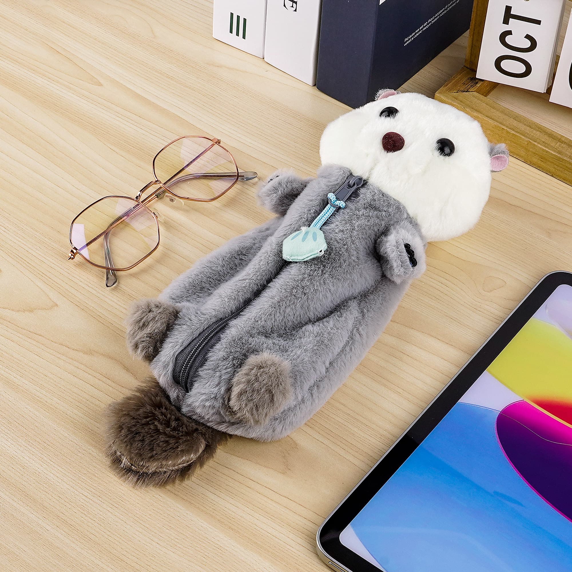 JANKOW Otter Pencil Pouch, Cute Otter Zipper Pencil Pouch, Plush Animal Pencil Case Bag for Office Classroom Supplies - 3