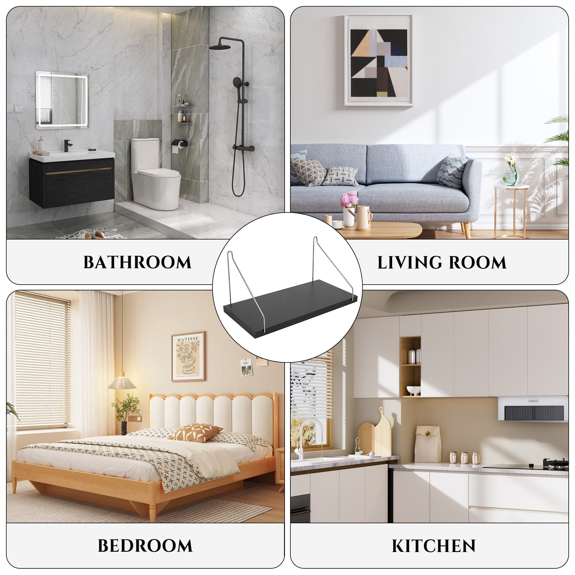 JANKOW Wood Wall Shelves, Floating Shelves for Mini Projector, Storage Hanging Shelf For Living Room, Bathroom, Bedroom (Black) - 5