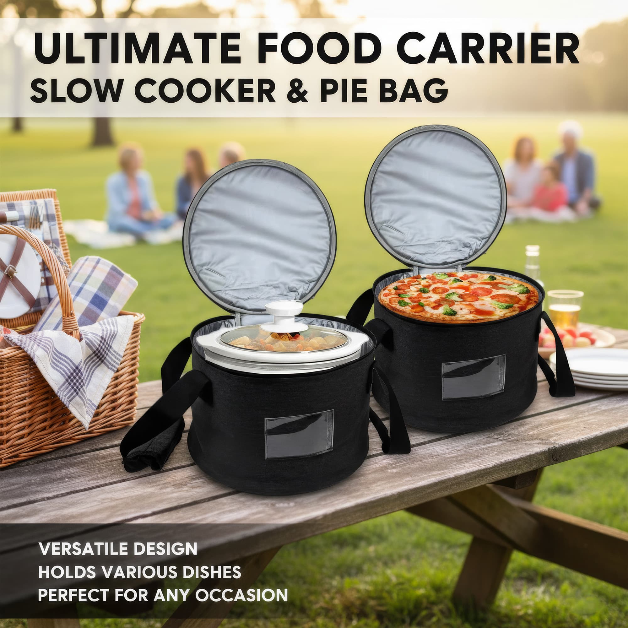 Kingshion Round Insulated Thermal Pie Carrier Slow Cooker Bag,Reusable Insulated Cake Carriers Casserole Carrier Cooler Bags for Potluck,Picnics,Collapsible Lunch bag for Delivery - 4