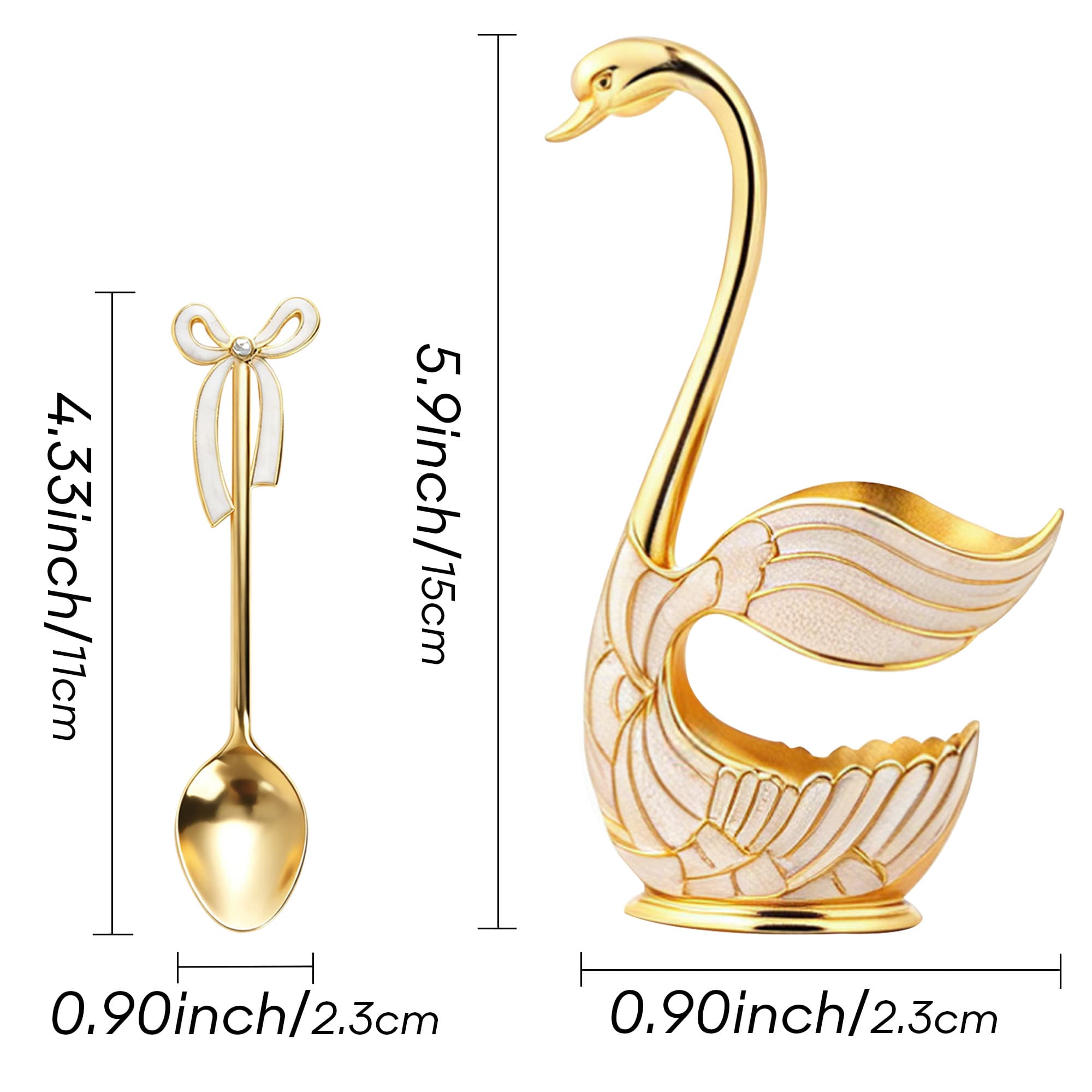 CAIRIAC Coffee Dessert Spoon Set, Swan Base Holder Spoon, 6-Piece Dessert Spoon Set, for Coffee, Fruits, Desserts, Exquisite Small Spoon Set Gift for Dessert Enthusiasts (Gold) - 1