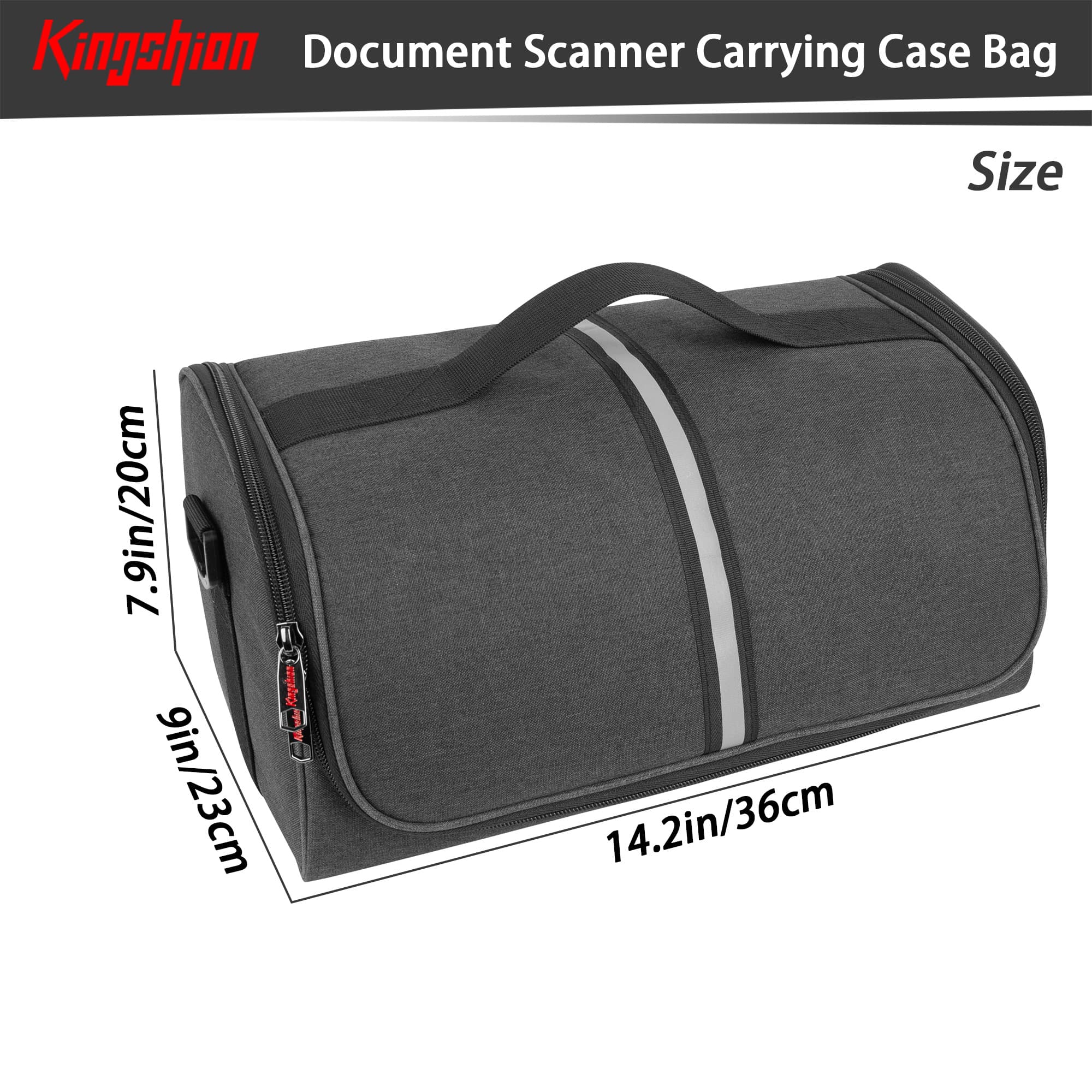 Kingshion Large Document Scanner Carrying Case Bag, Dust-Proof, Anti-Scratch, With Handle and Shoulder Strap Compatible with Plustek Scanner, Fujitsu Fi series, Brother and Raven Scanner Use-Dark Grey - 3