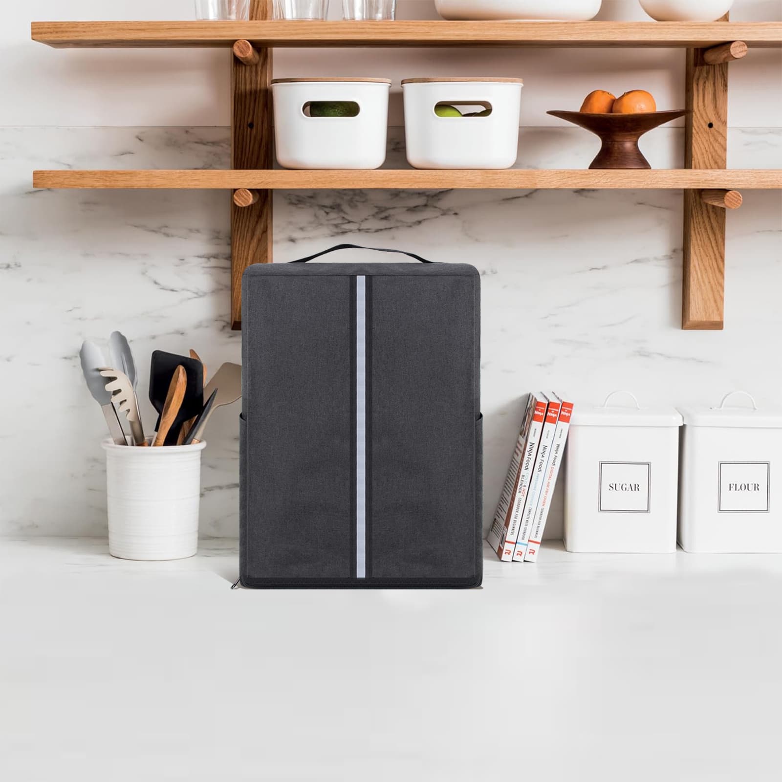 Kingshion Dust Cover Compatible with Ninja CREAMi NC501, NC301, NC299AMZ,NC201,Ice Cream Maker bag with zipper bottom Compatible for Ninja Ice Cream Maker Machine with Accessories Pockets-Dark Grey - 4