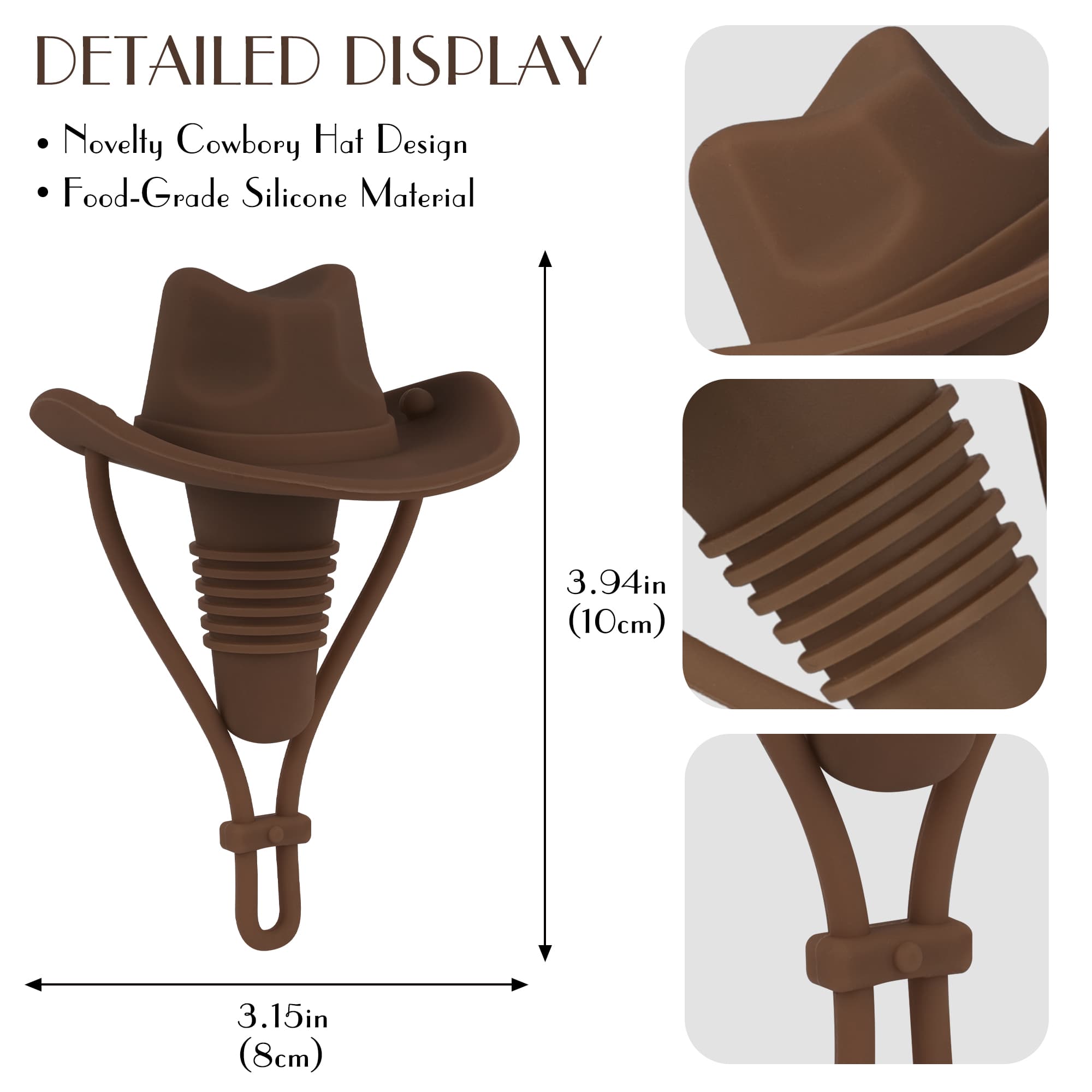 Silicone Wine Stopper, Cowboy Hat Wine Bottle Stopper Reusable , Cute Kitchen Gadgets Wine Accessories Tools Gifts, Decoration-2pcs Bottle Stoppers (Coffee) - 1