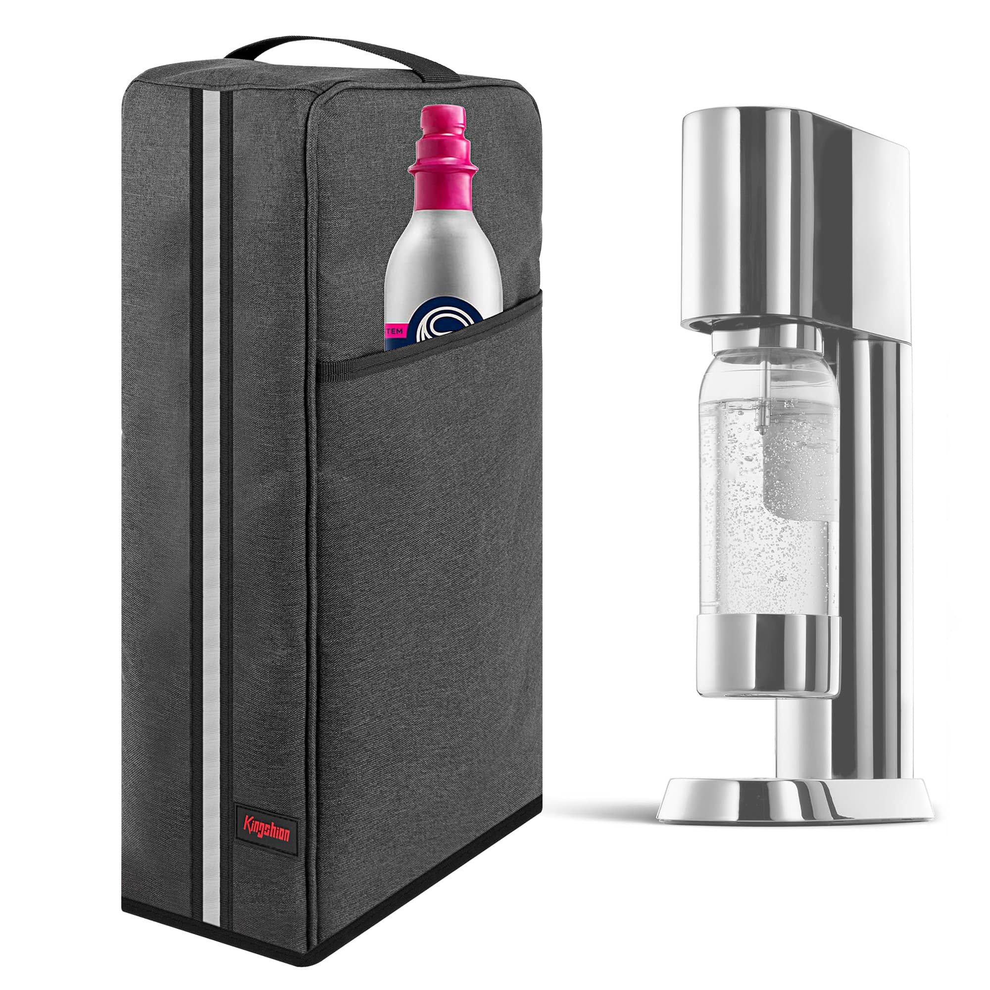 KINGSHION  Sparkling Water Maker Staubschutz mit Griffen und Seitentaschen — kompatibel mit Enso Sparkling Water Maker, Schutzhülle 9 x 5,1 x 17,3 Zoll — Dunkelgrau - 2