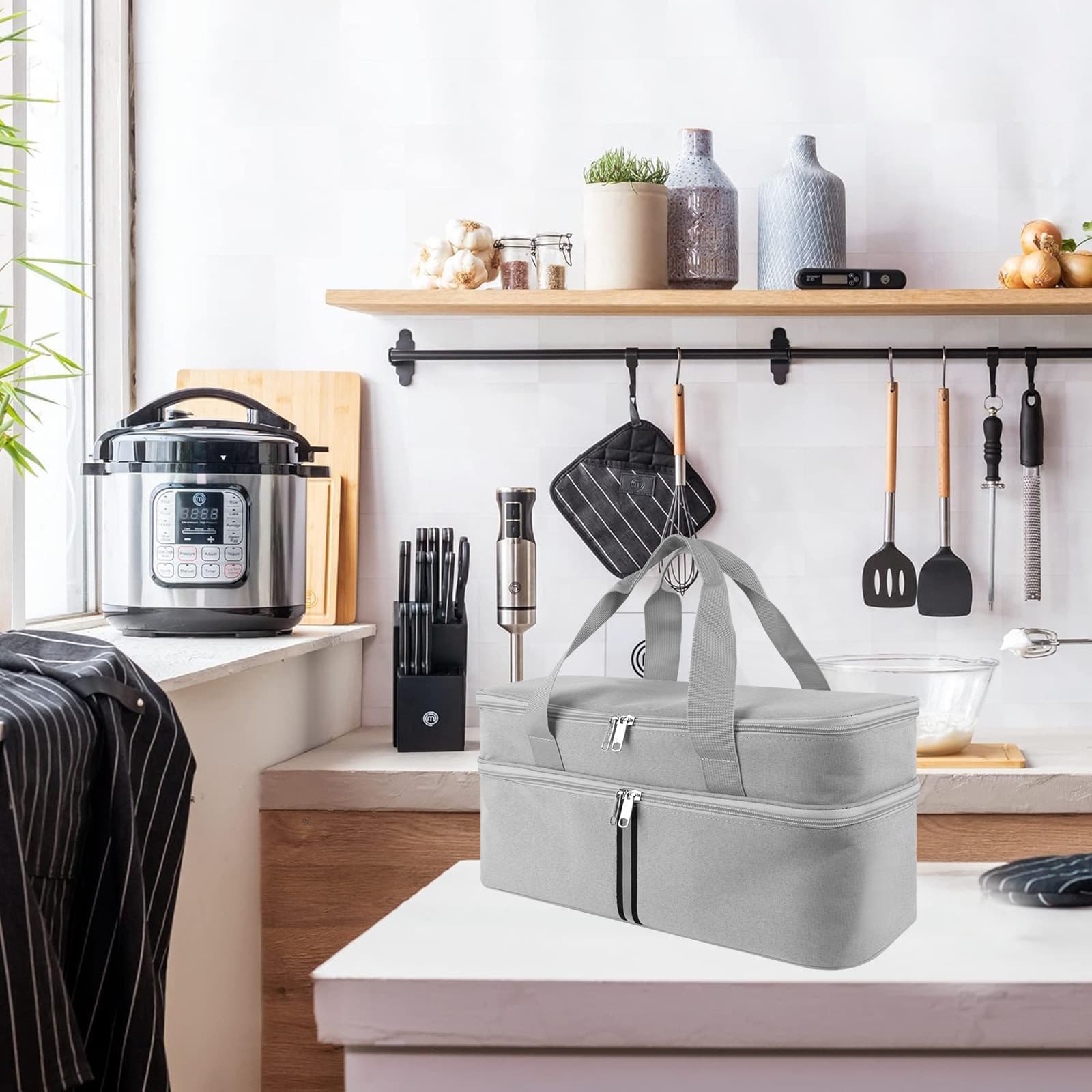 Immersion Hand Blender Storage Bag - Light Grey, Portable Handheld / Stick Blender Travel Organizer (Bag Only) - 5