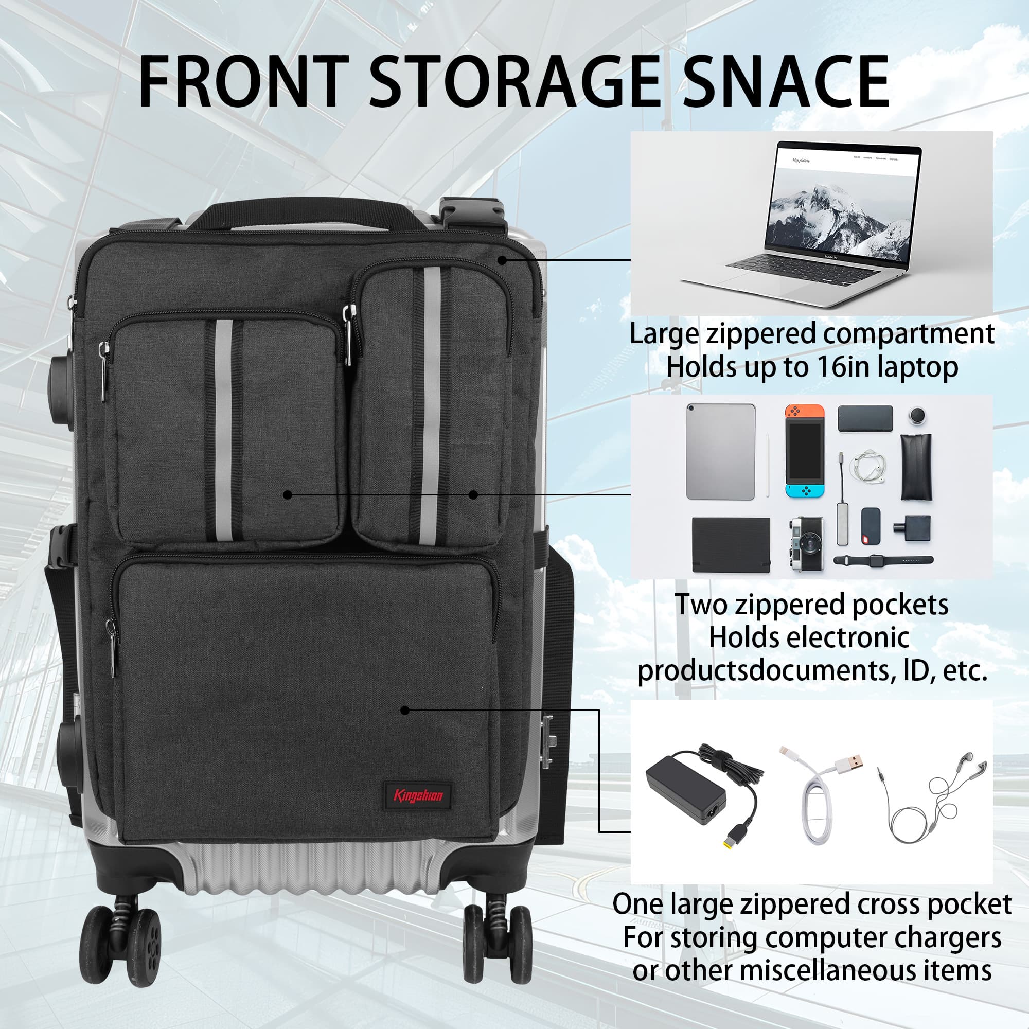 Kingshion Luggage Hanging Bag, Packing Cubes for Travel luggage organizer bags be stored books, electronic devices, cables, cosmetics, dustproof, durable, business travel must -Dark Grey - 5