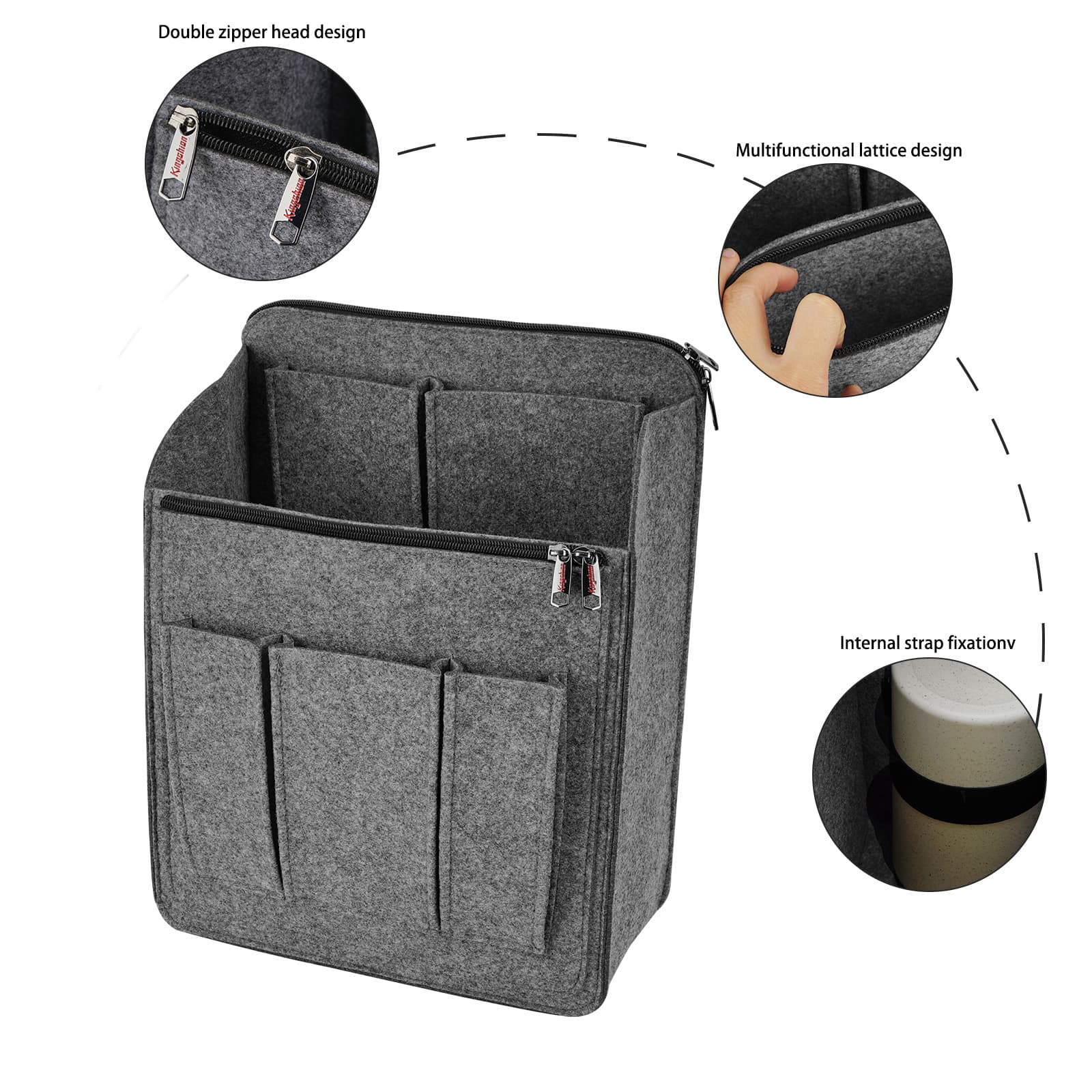 Kingshion Backpack Organizer Insert for Over 10" Backpack, Felt Bag In Bag Organizer for Rucksack Shoulder,Travel Backpack Vertical Interior Bag, Large Capacity Backpack Storage Lining Bag, Grey - 2